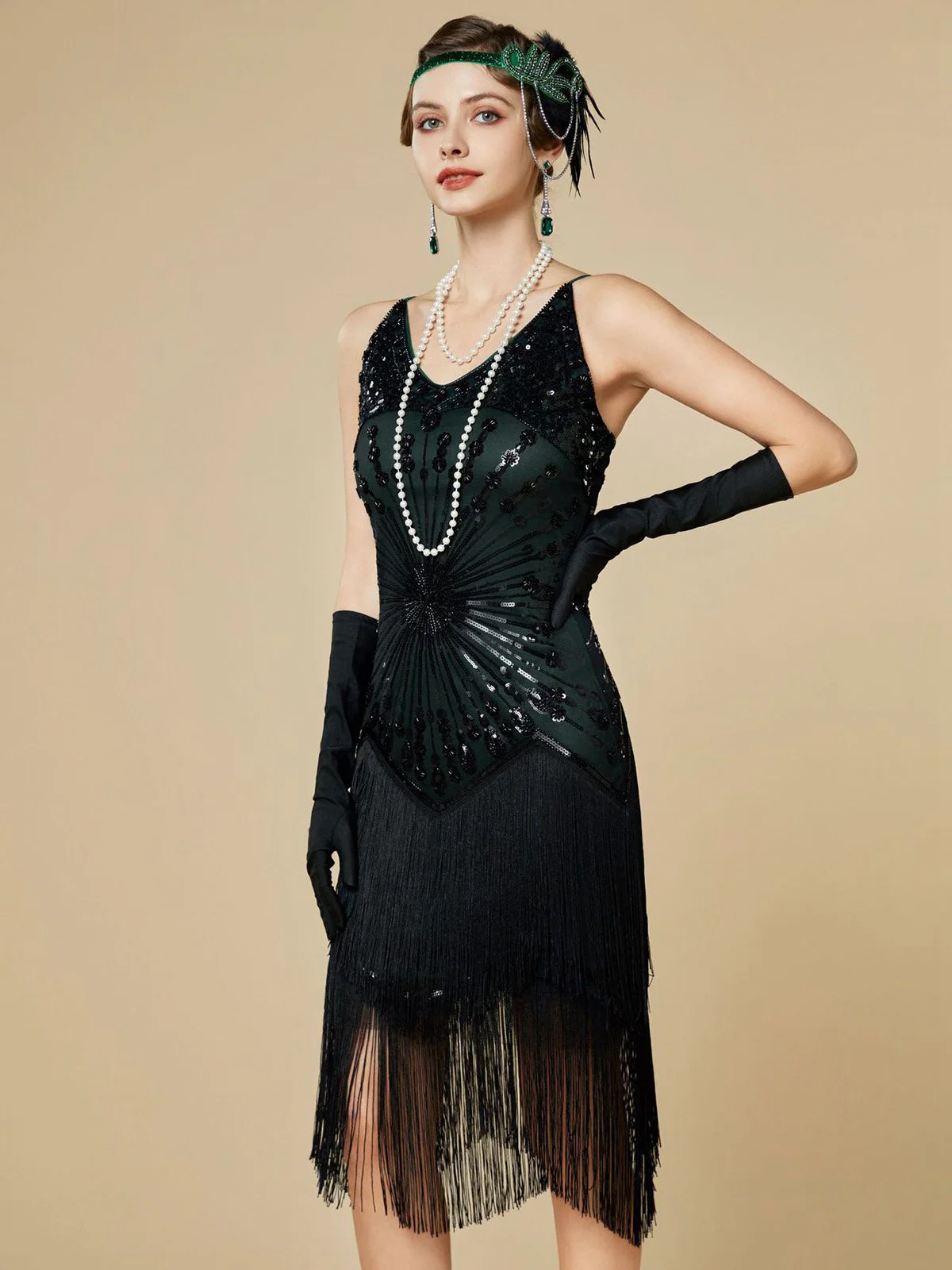 1920s Sequin Fringe Spaghetti Strap Flapper Dress - Image 10