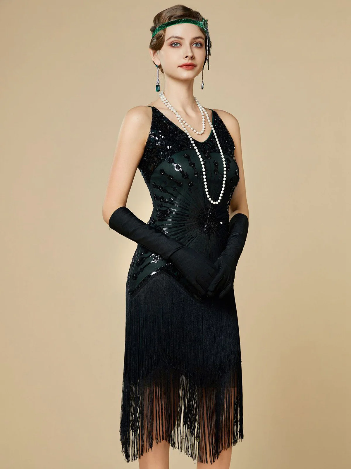1920s Sequin Fringe Spaghetti Strap Flapper Dress - Image 12