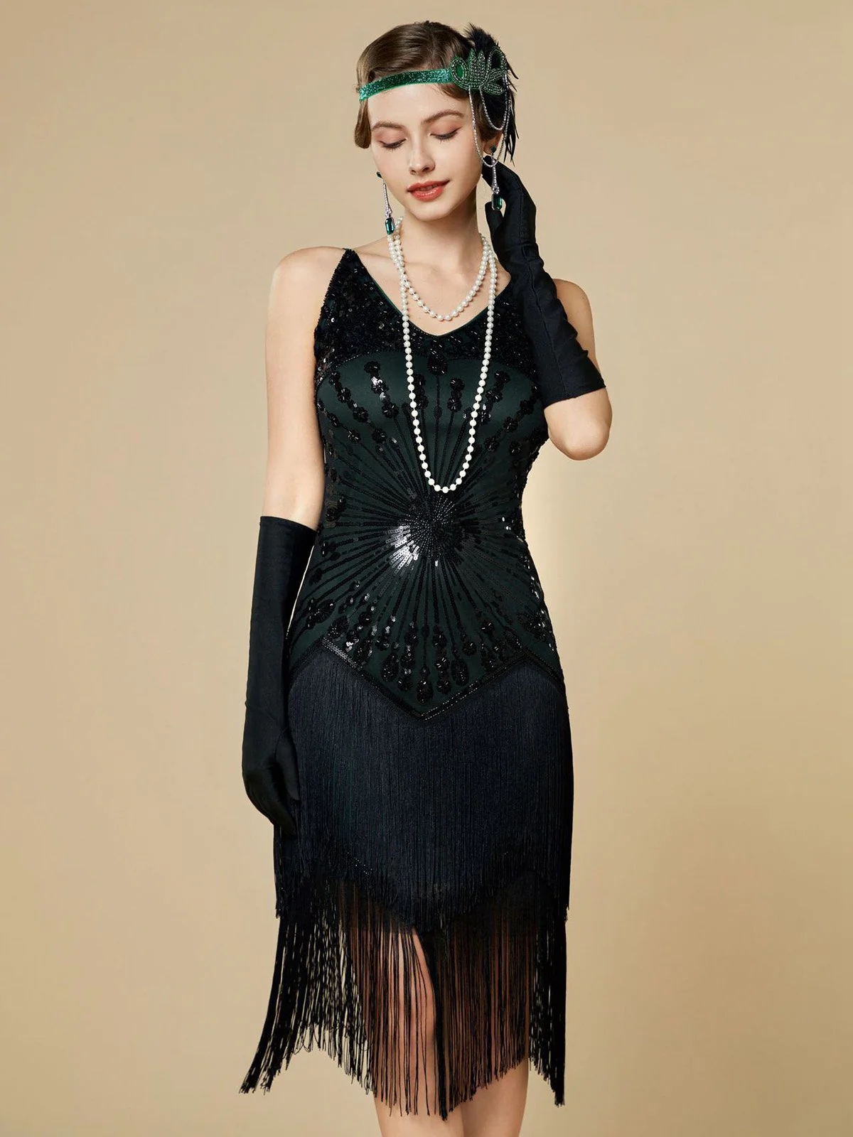1920s Sequin Fringe Spaghetti Strap Flapper Dress - Image 13