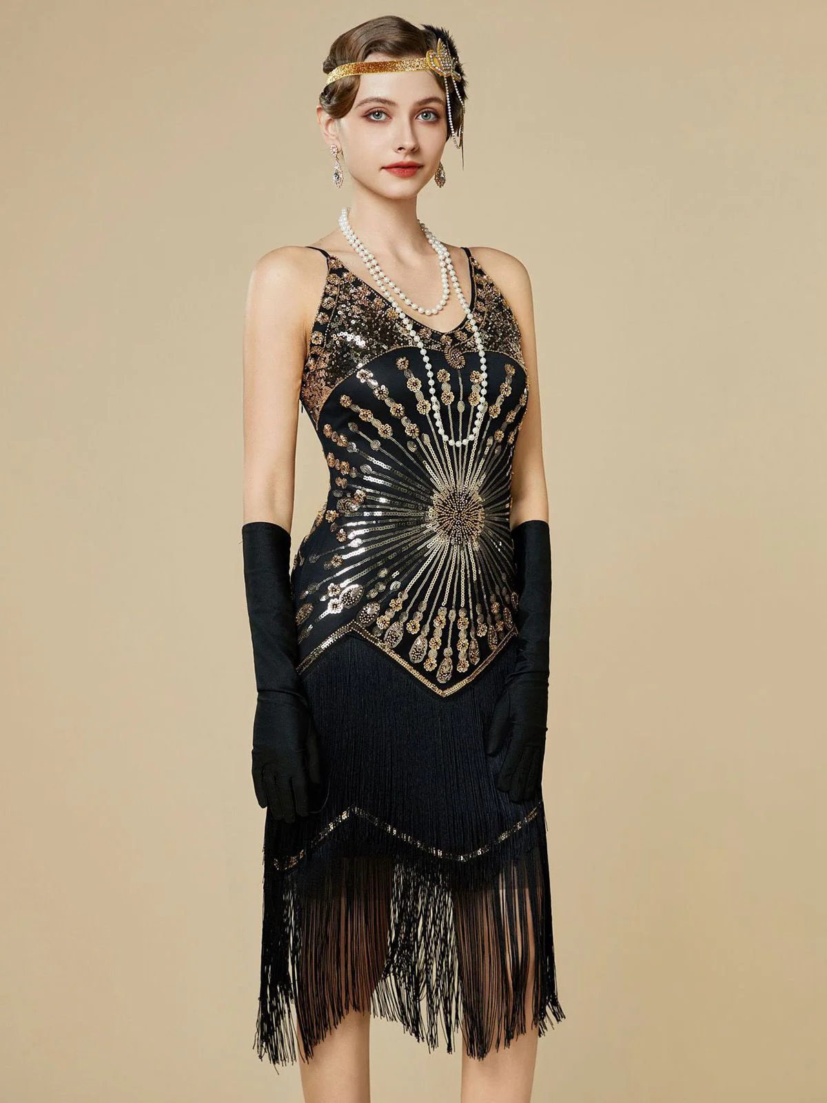 1920s Sequin Fringe Spaghetti Strap Flapper Dress - Image 14