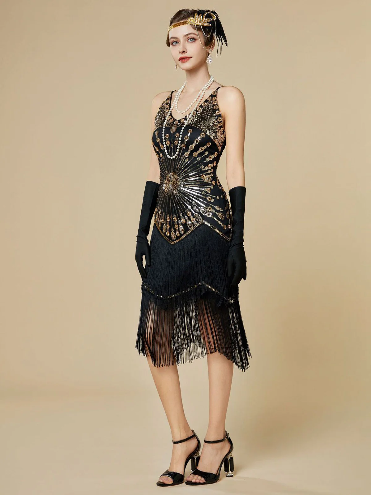 1920s Sequin Fringe Spaghetti Strap Flapper Dress - Image 15