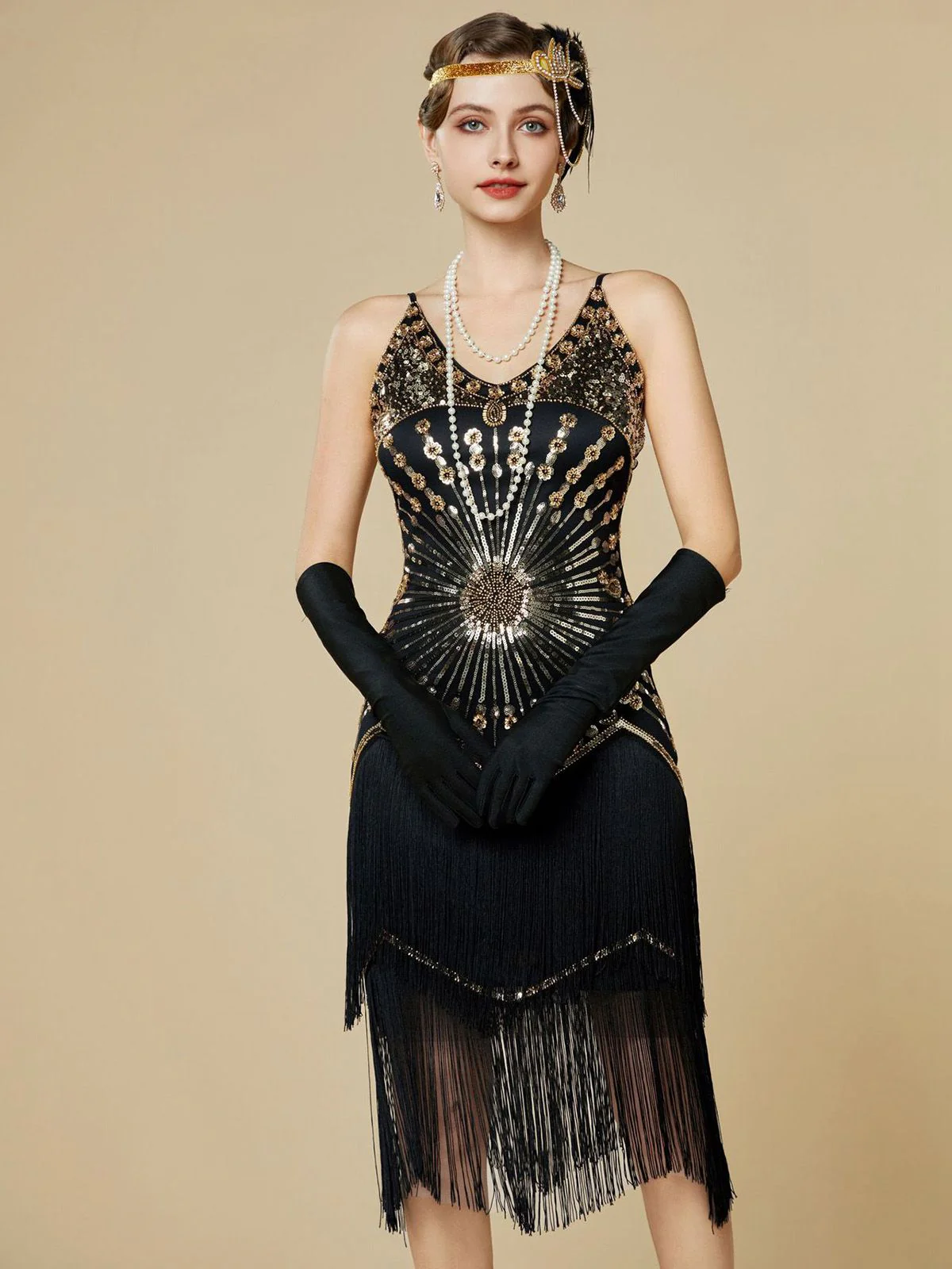 1920s Sequin Fringe Spaghetti Strap Flapper Dress - Image 16