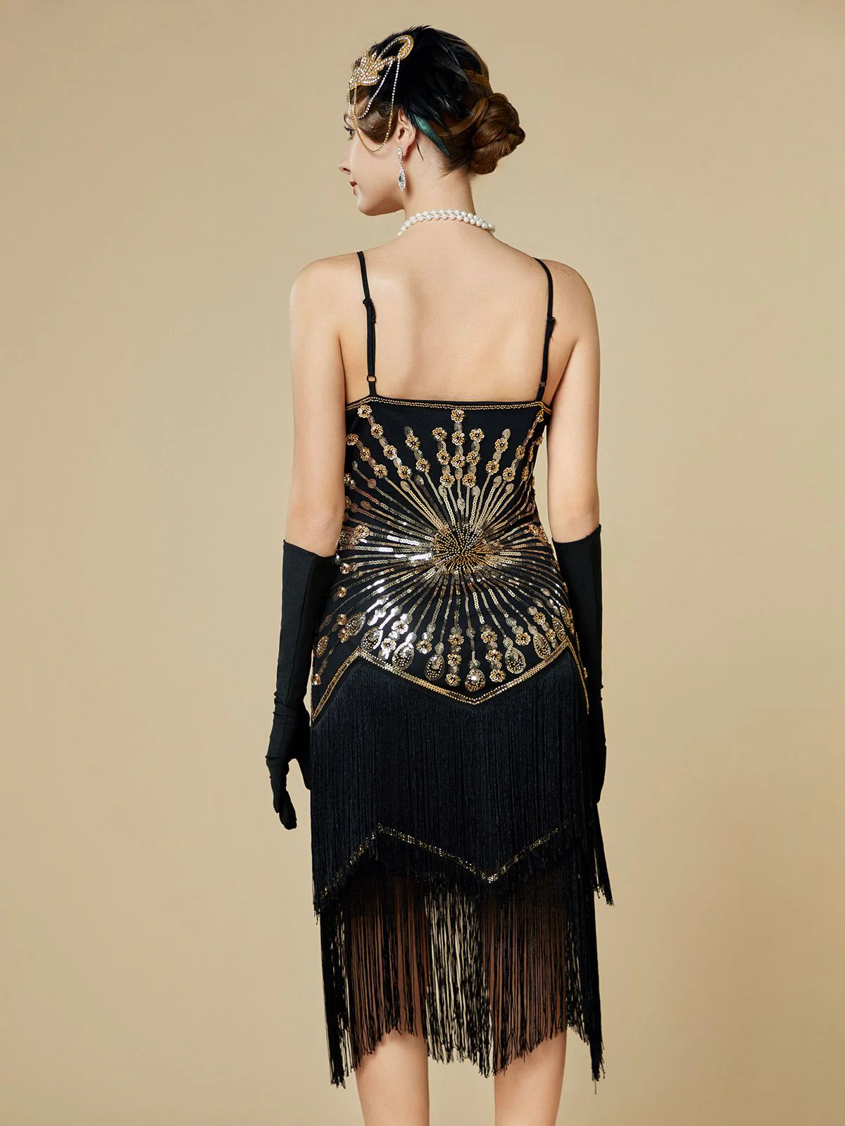 1920s Sequin Fringe Spaghetti Strap Flapper Dress - Image 17