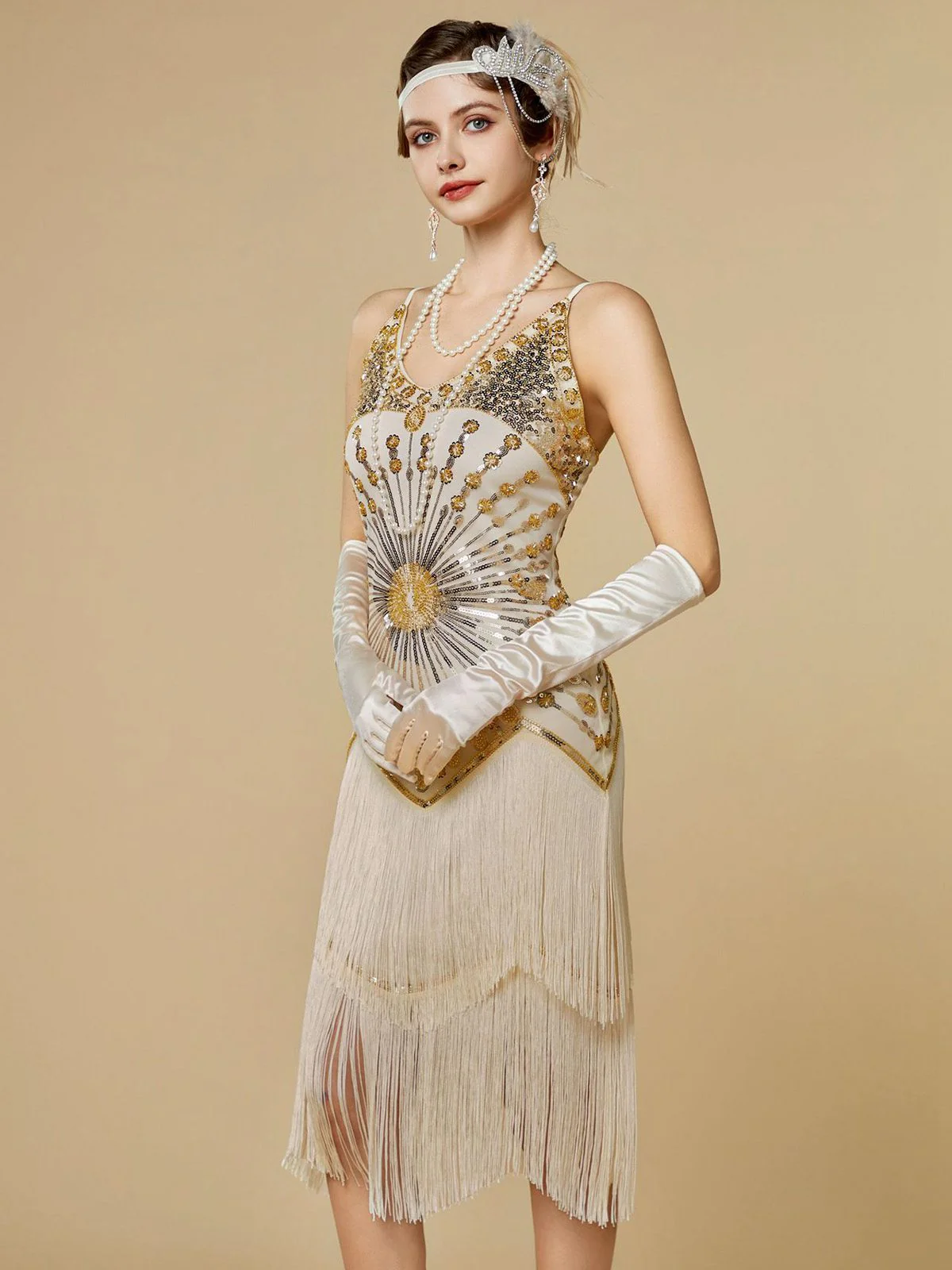 1920s Sequin Fringe Spaghetti Strap Flapper Dress - Image 3