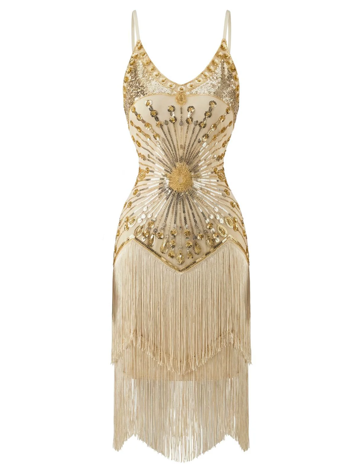 1920s Sequin Fringe Spaghetti Strap Flapper Dress - Image 4
