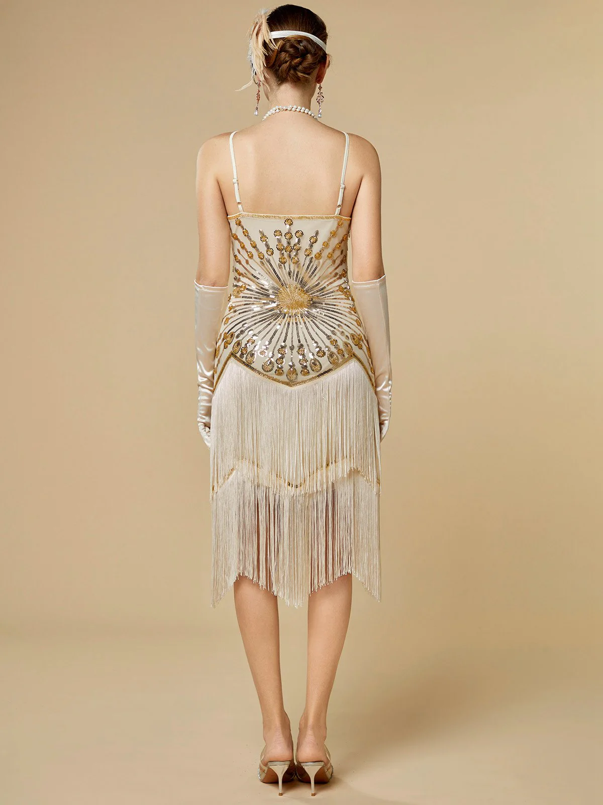 1920s Sequin Fringe Spaghetti Strap Flapper Dress - Image 6