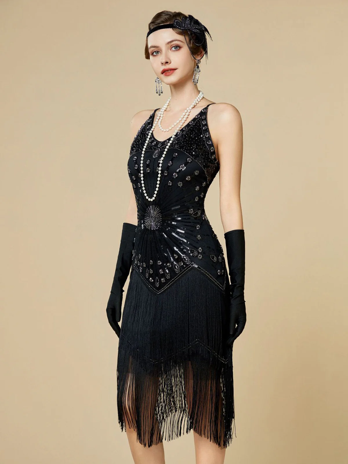 1920s Sequin Fringe Spaghetti Strap Flapper Dress - Image 7