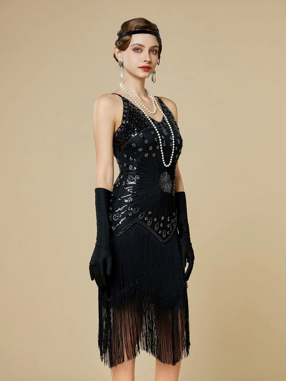 1920s Sequin Fringe Spaghetti Strap Flapper Dress - Image 9