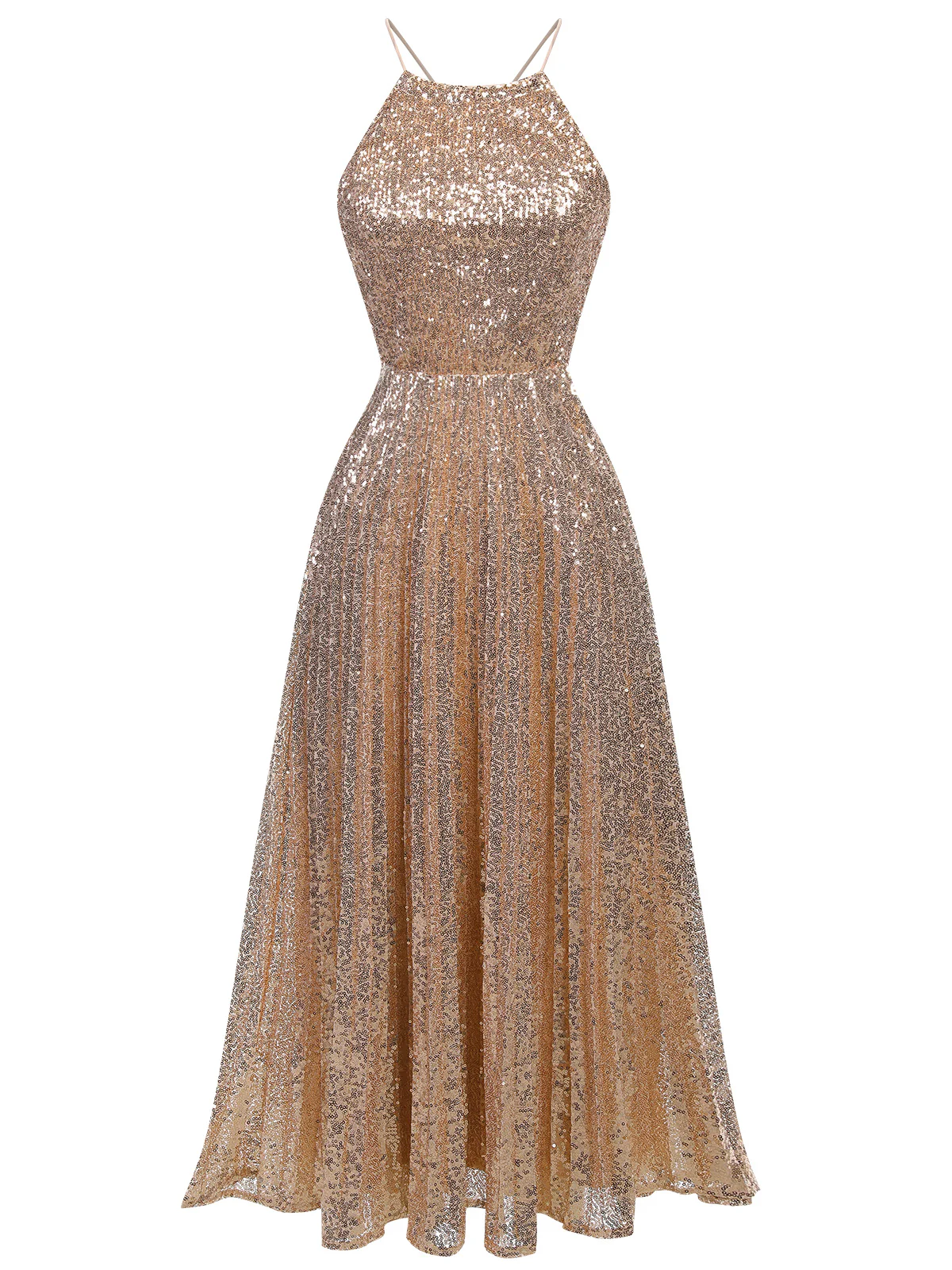 1920s Sequined Backless Halter Dress - Image 2