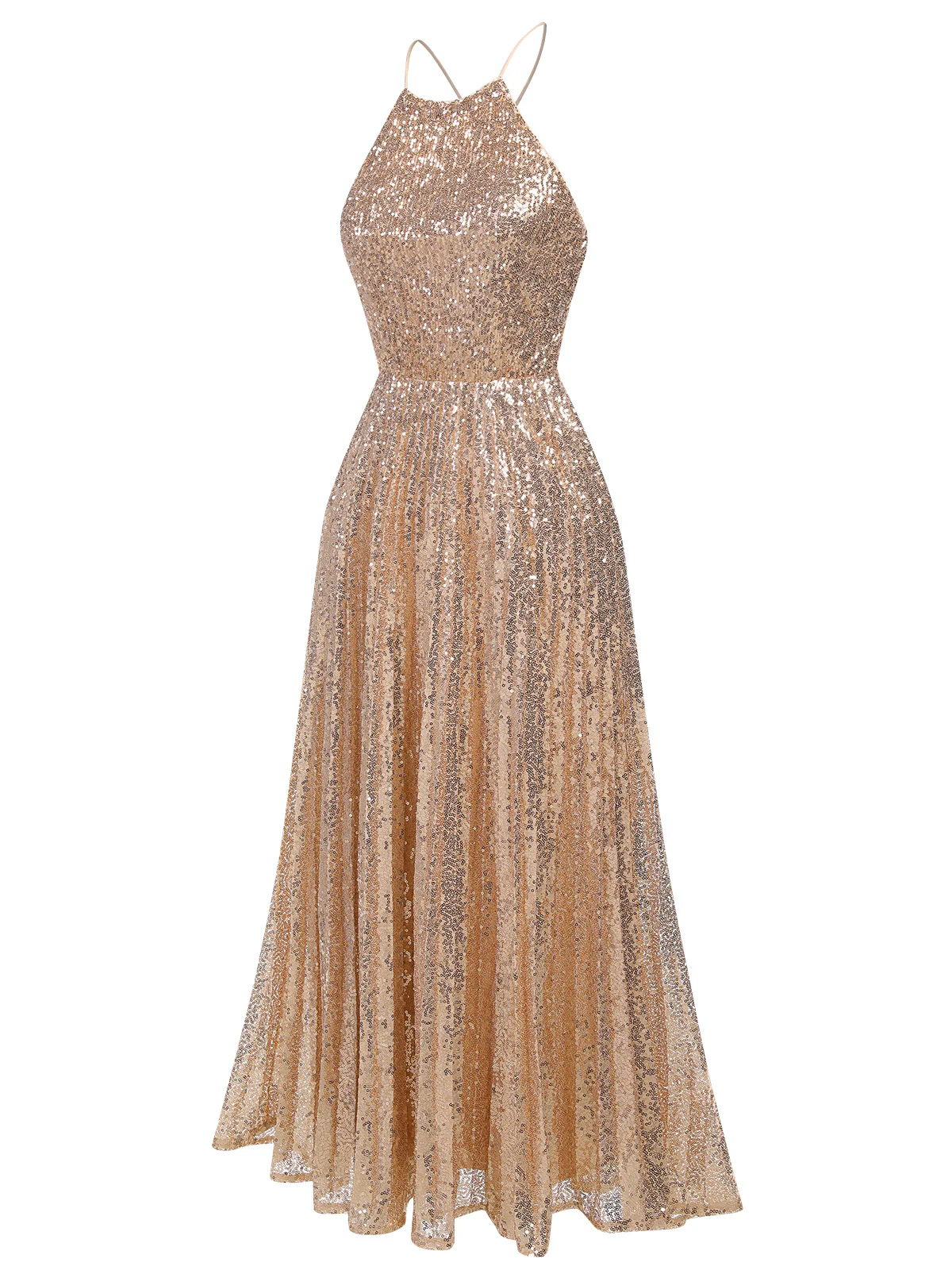 1920s Sequined Backless Halter Dress - Image 3