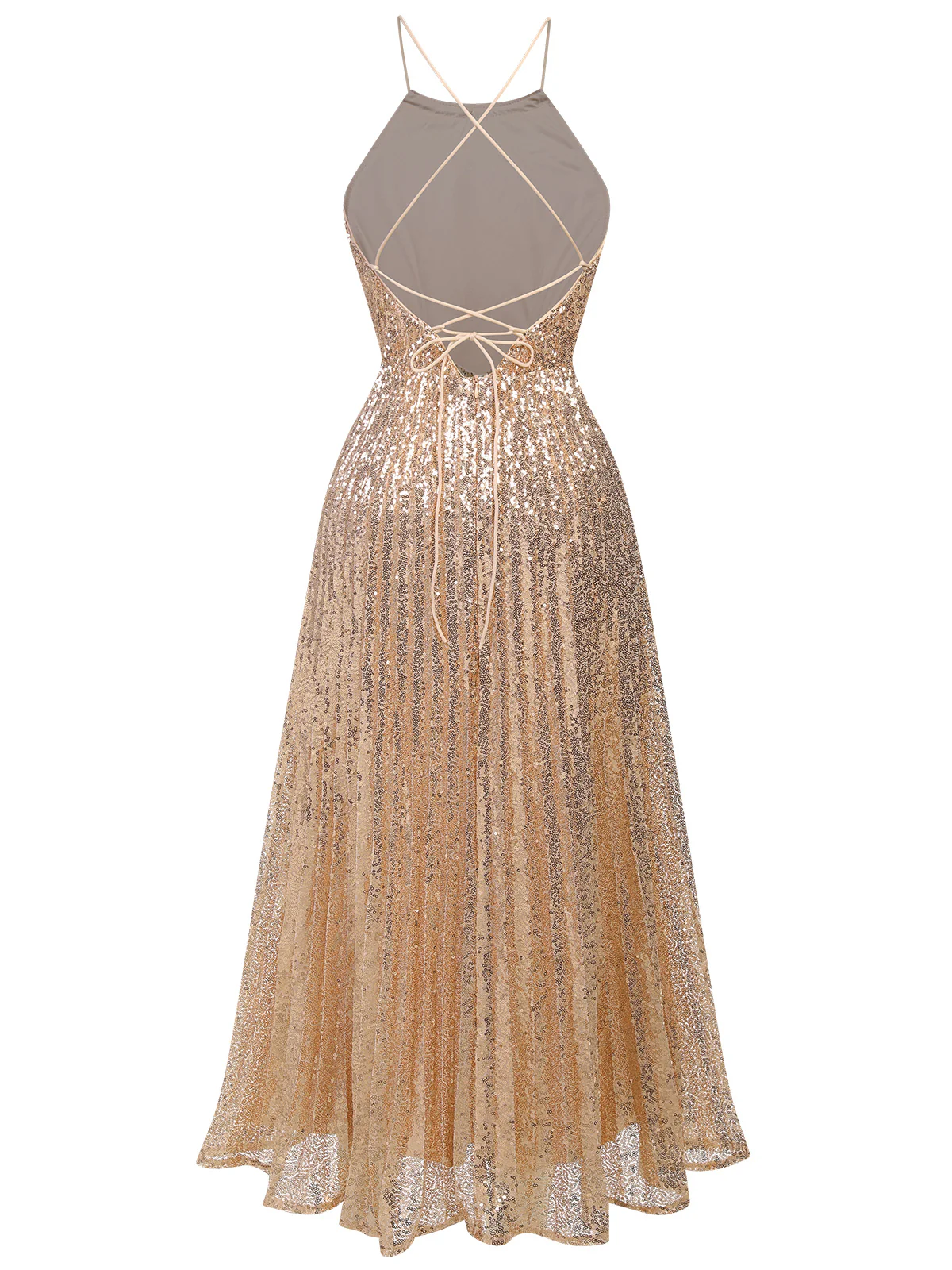 1920s Sequined Backless Halter Dress - Image 4