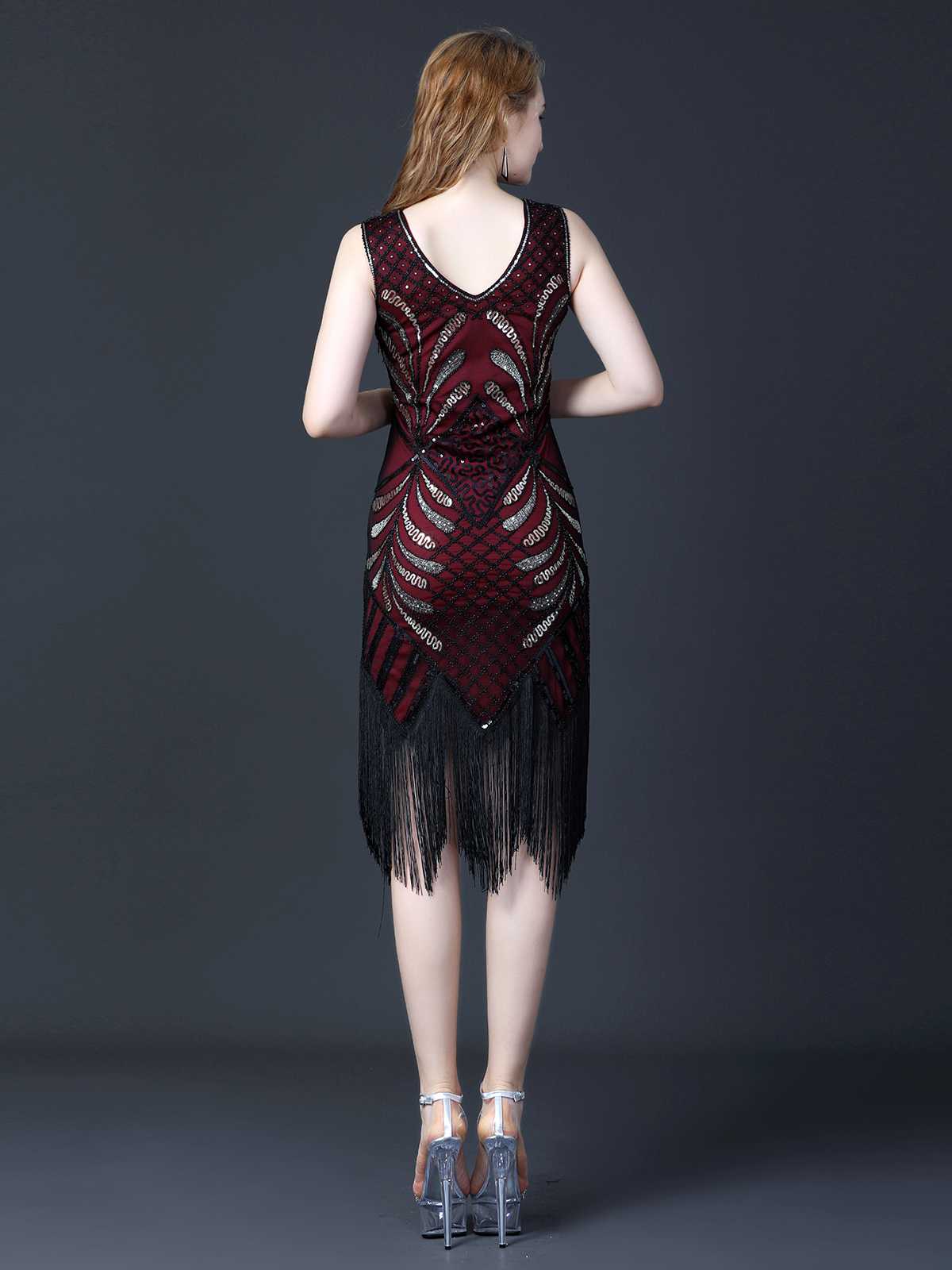 1920s Sequined Fringe Flapper Sleeveless Dress - Image 4