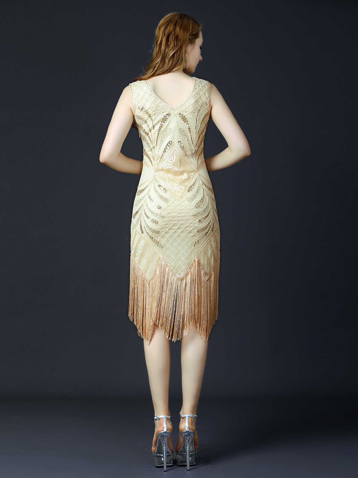 1920s Sequined Fringe Flapper Sleeveless Dress - Image 6