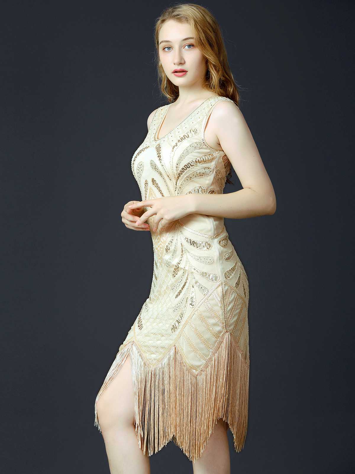 1920s Sequined Fringe Flapper Sleeveless Dress - Image 7
