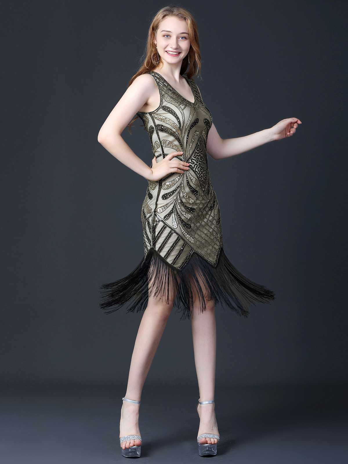 1920s Sequined Fringe Flapper Sleeveless Dress - Image 9