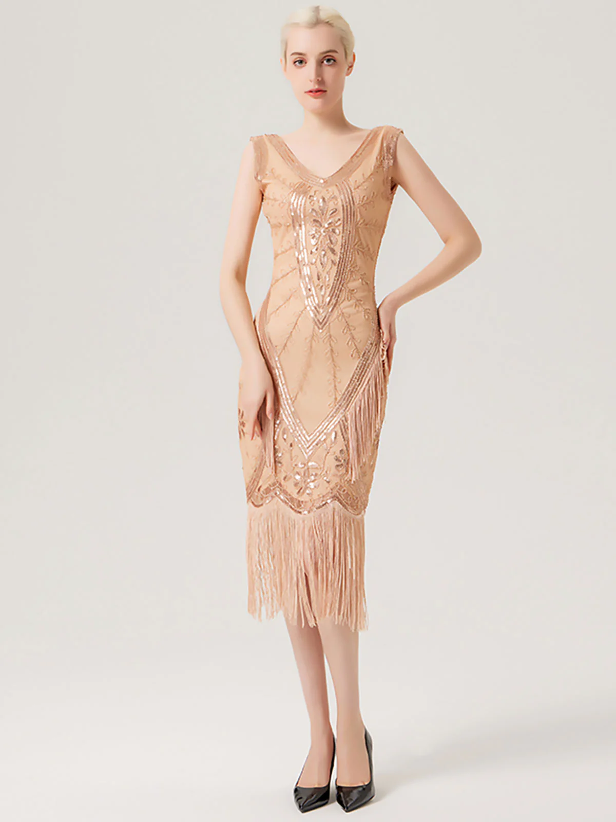 1920s Sequined Fringed Sleeveless Dress - Image 10