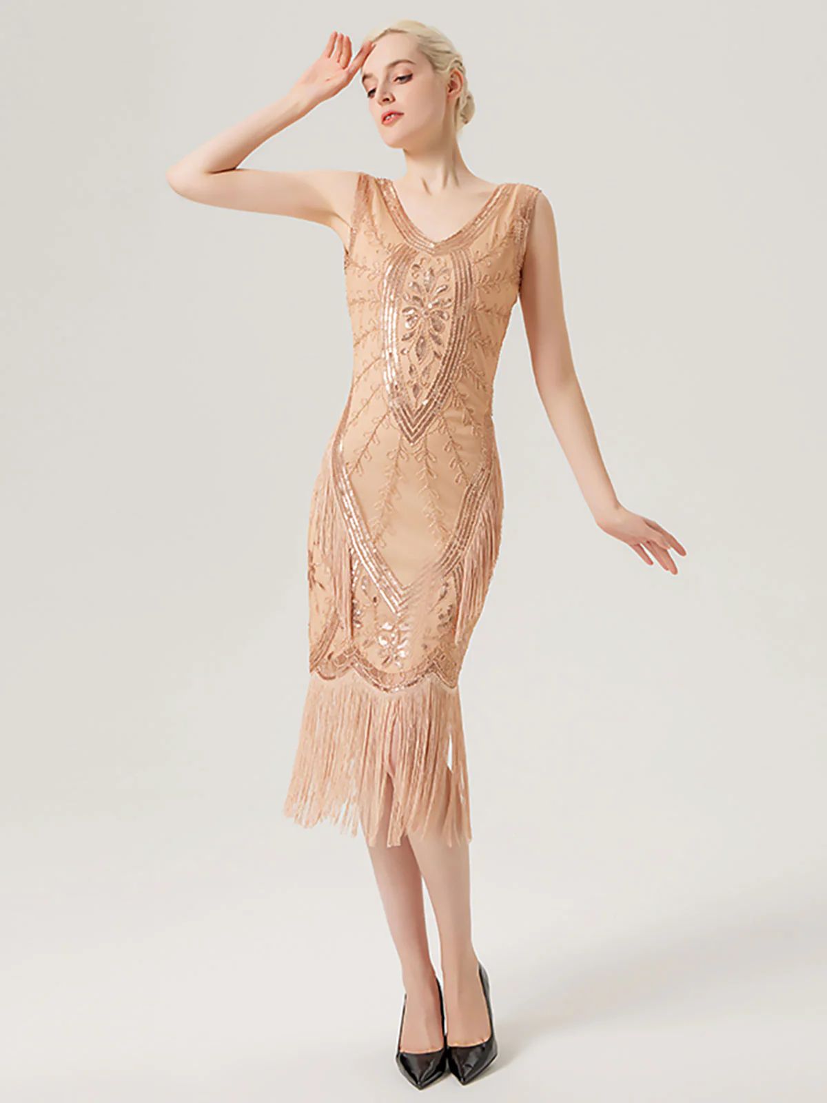 1920s Sequined Fringed Sleeveless Dress - Image 11