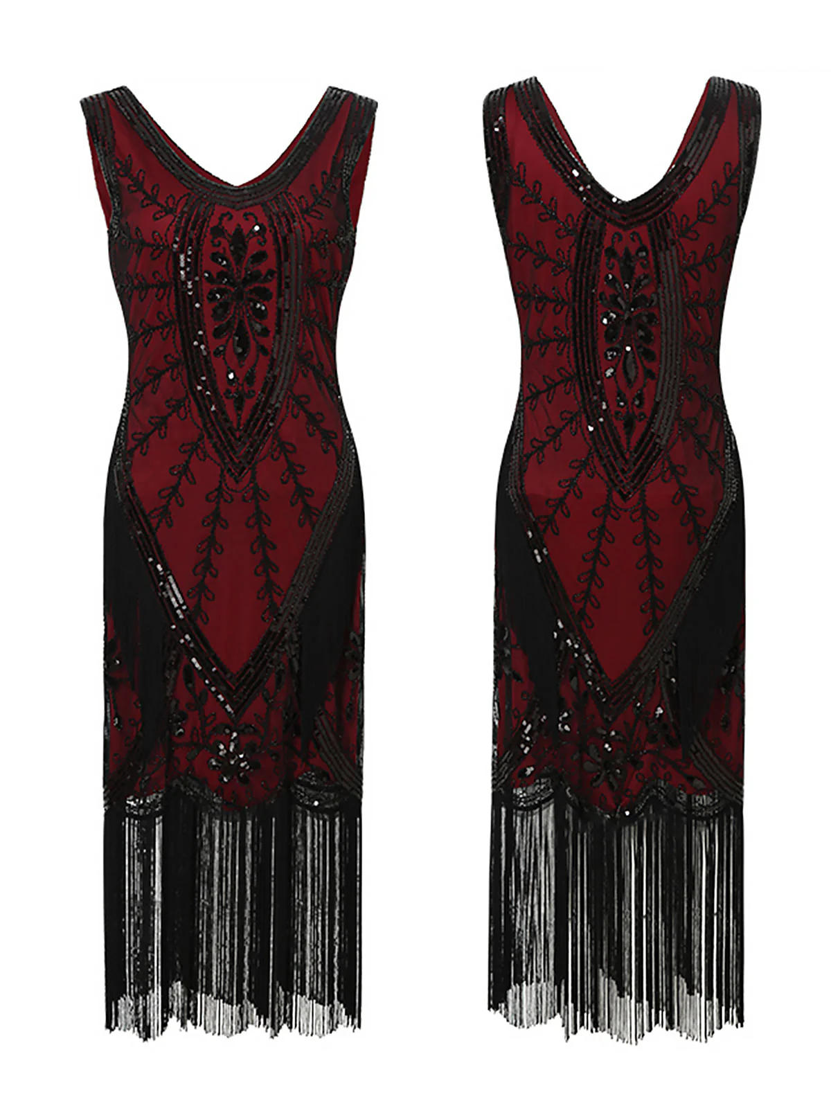 1920s Sequined Fringed Sleeveless Dress - Image 2