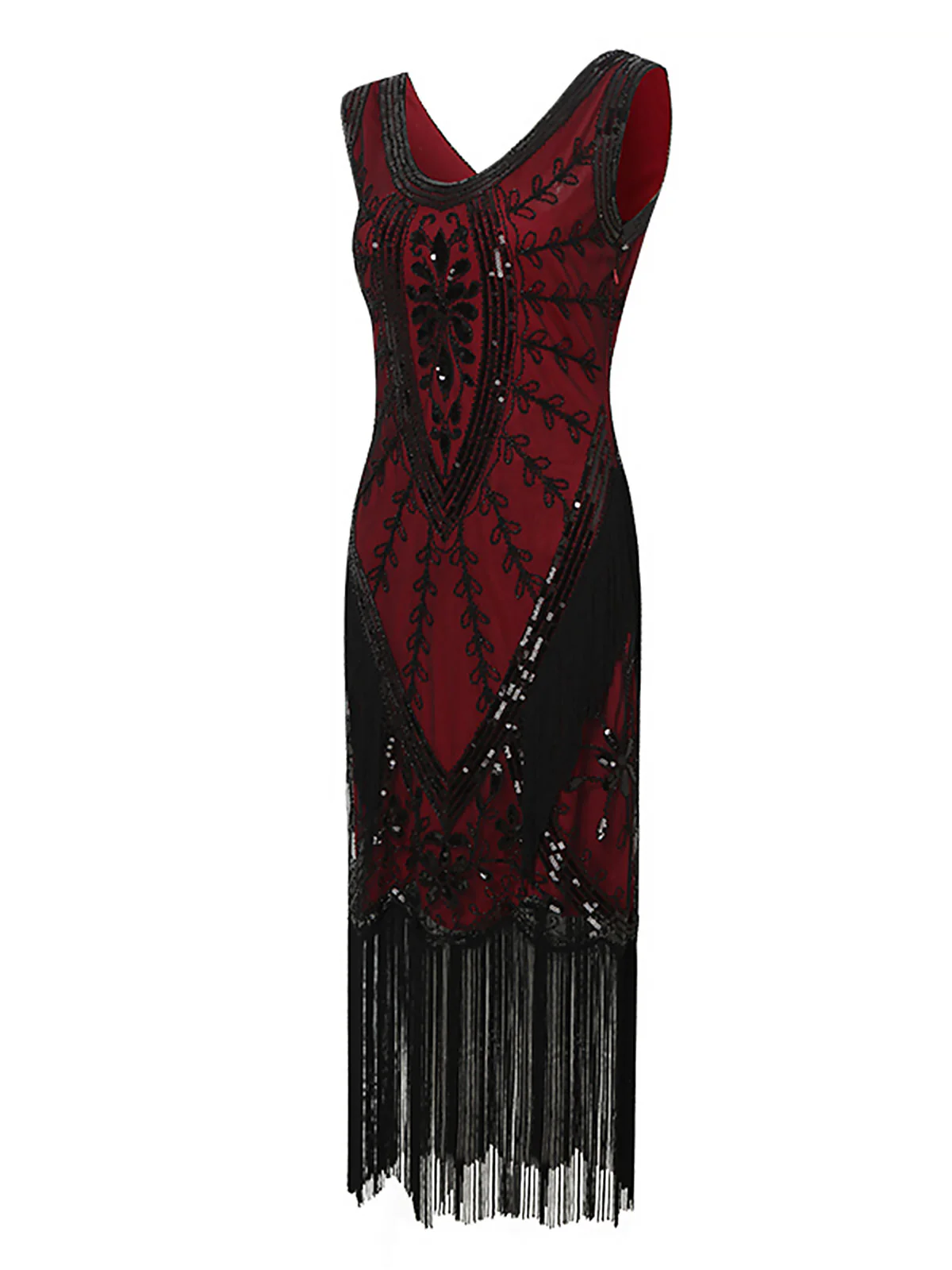 1920s Sequined Fringed Sleeveless Dress - Image 3