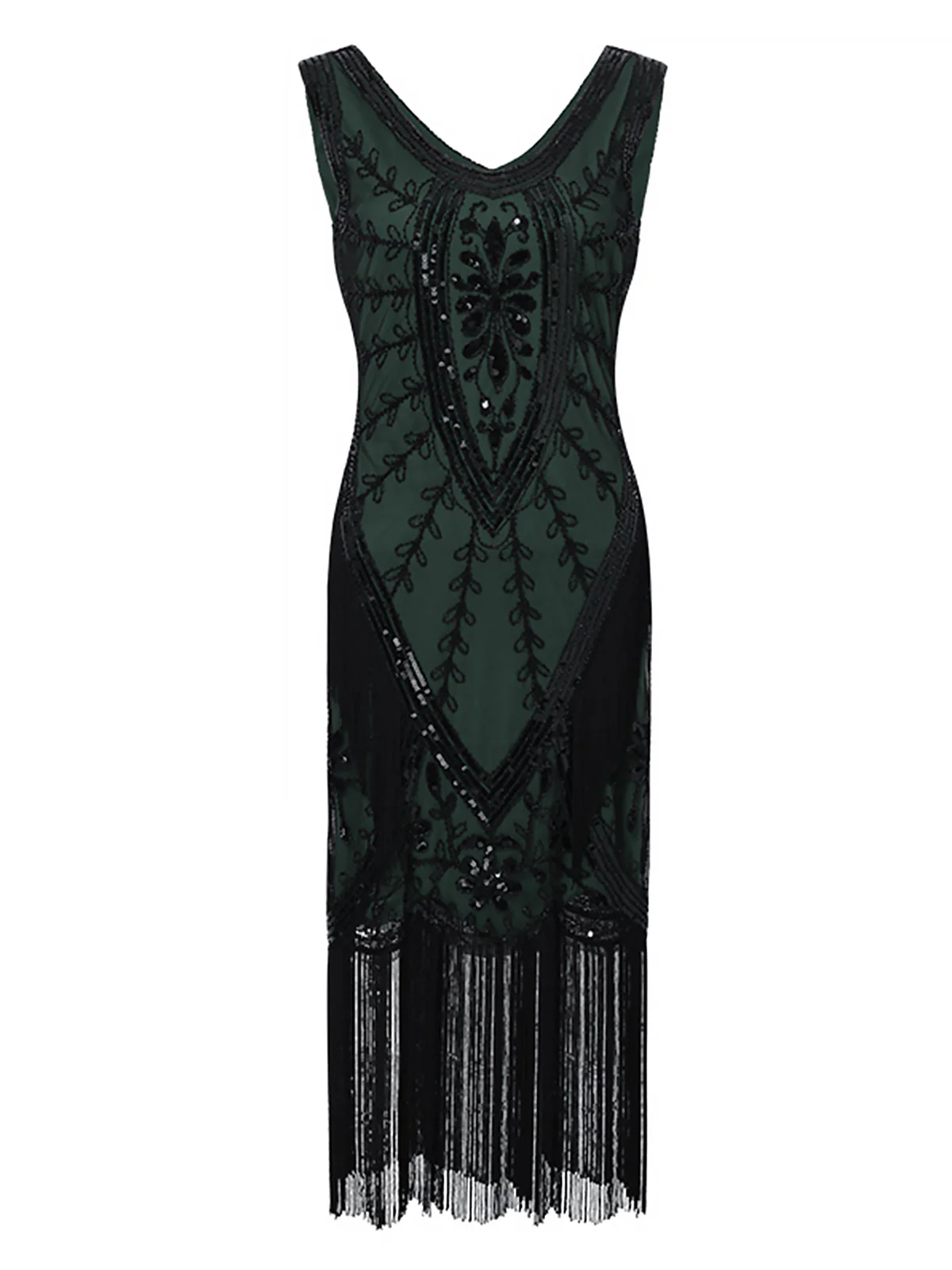 1920s Sequined Fringed Sleeveless Dress - Image 6