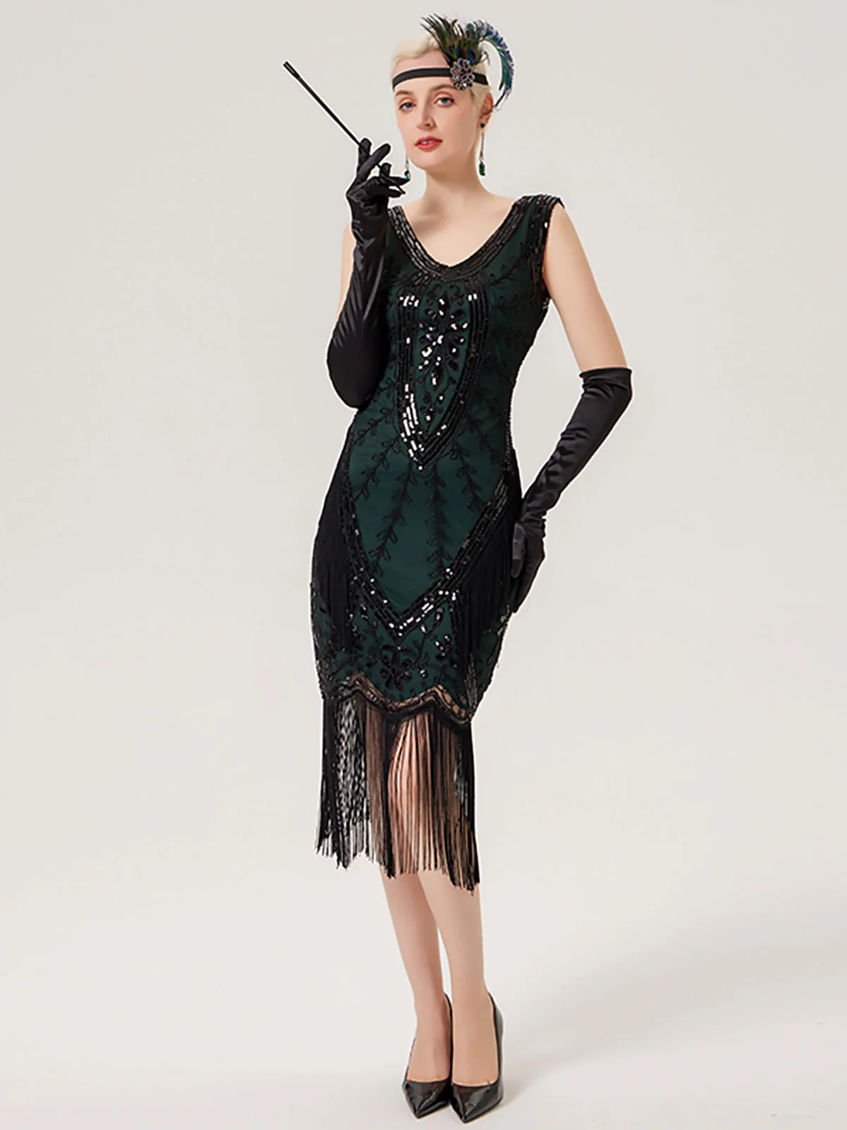 1920s Sequined Fringed Sleeveless Dress - Image 7