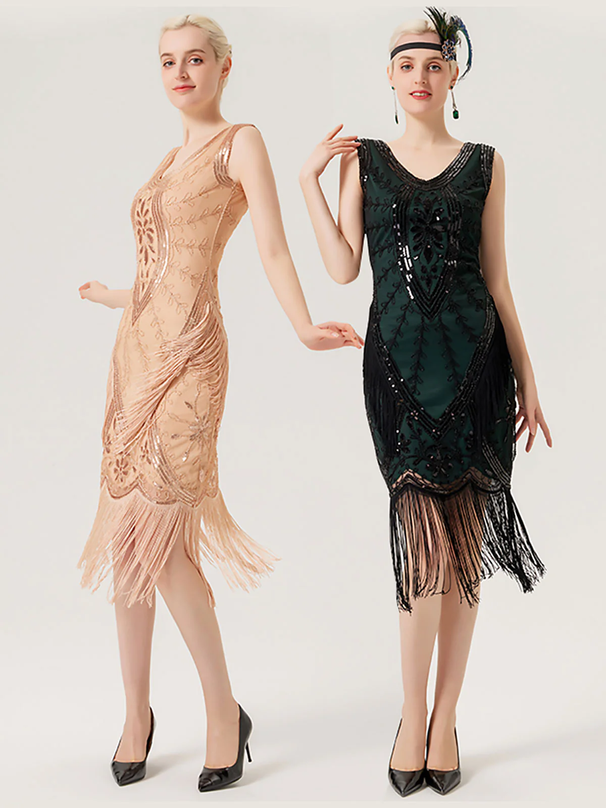 1920s Sequined Fringed Sleeveless Dress - Image 9