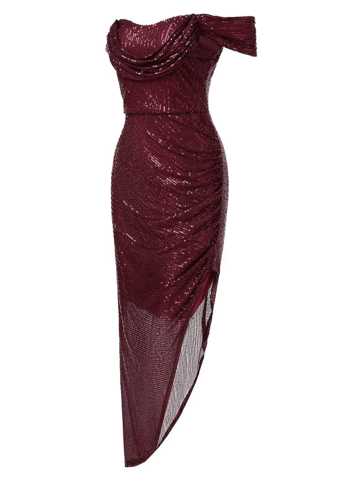 1920s Sequined Off-Shoulder Solid Dress - Image 3