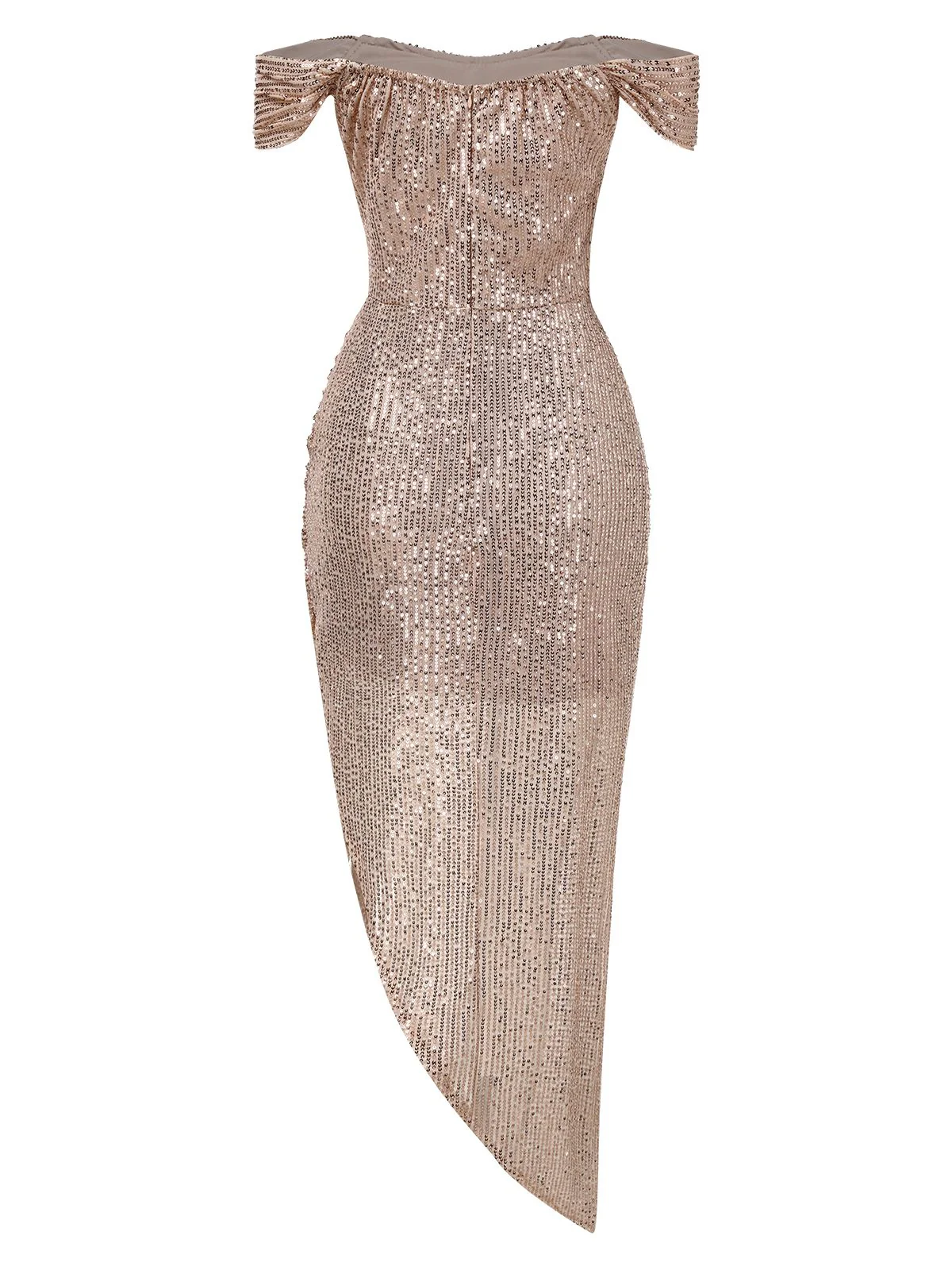 1920s Sequined Off-Shoulder Solid Dress - Image 6