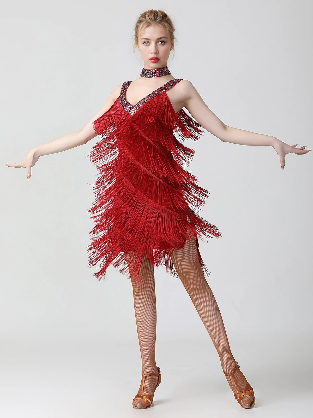 1920s Sequined Sleeveless Fringed Hem Dress - Image 12