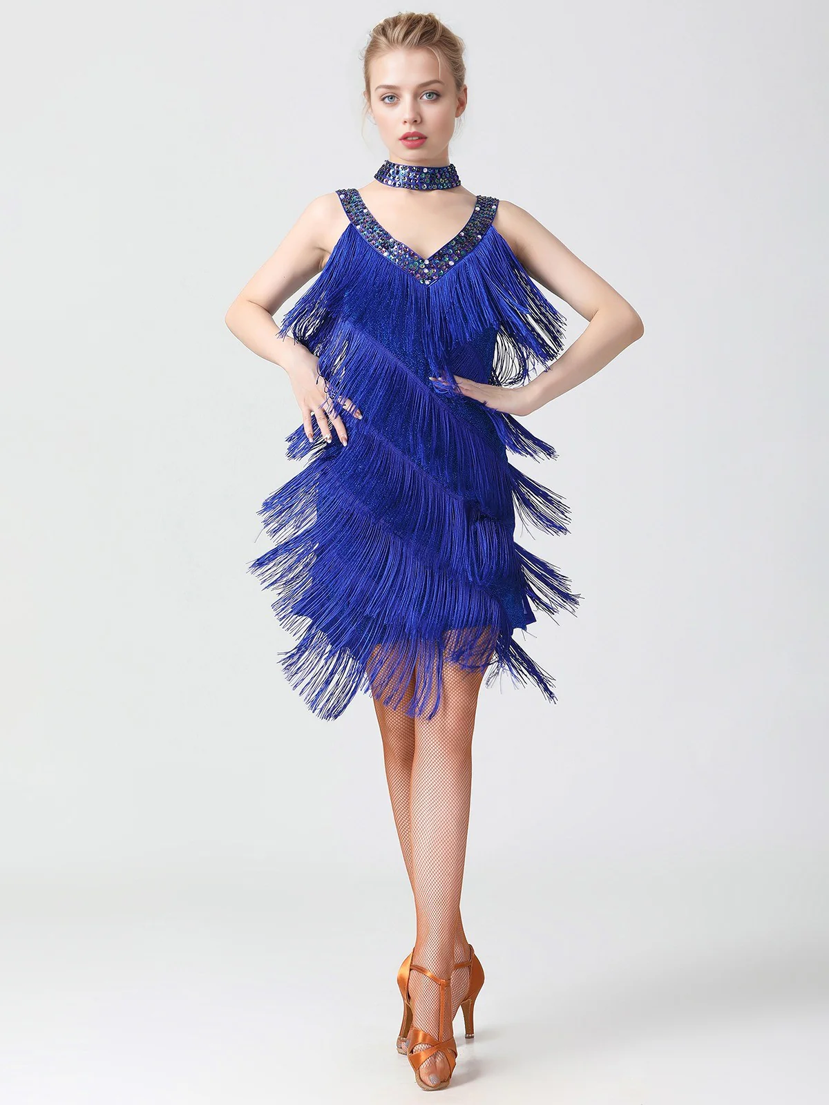 1920s Sequined Sleeveless Fringed Hem Dress - Image 5