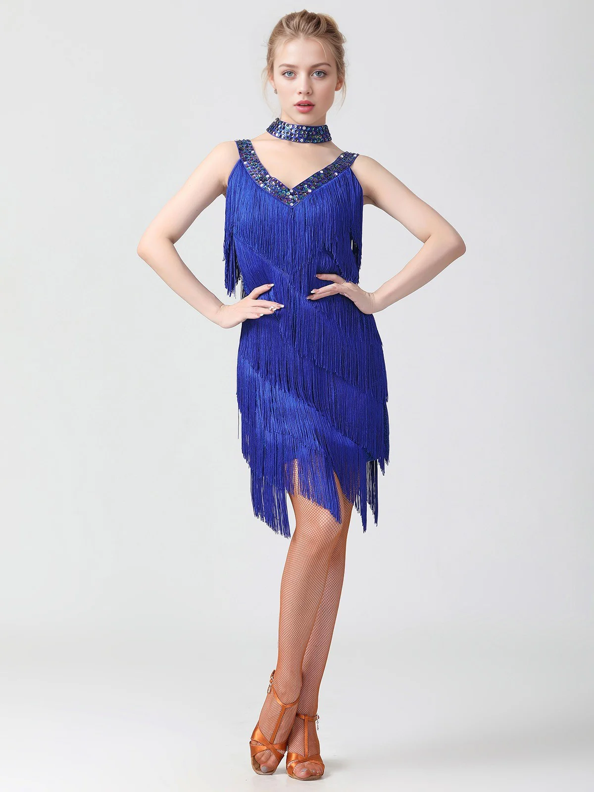 1920s Sequined Sleeveless Fringed Hem Dress - Image 7
