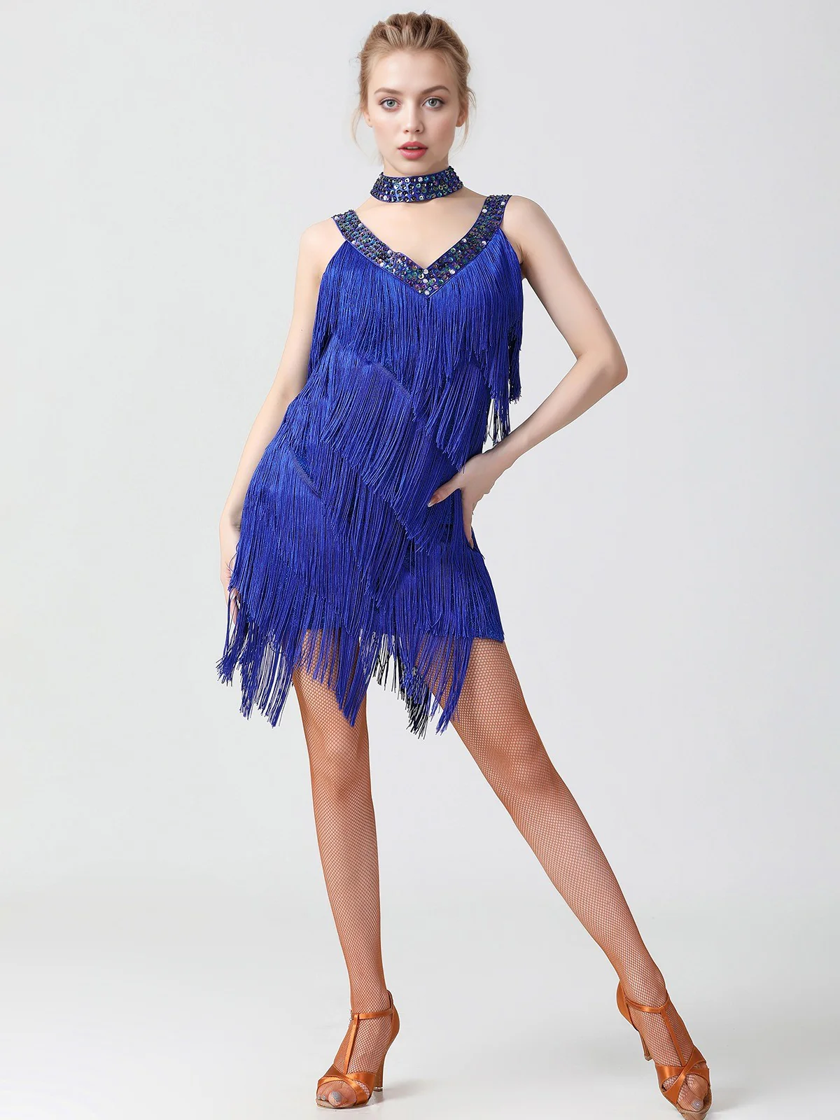 1920s Sequined Sleeveless Fringed Hem Dress - Image 8