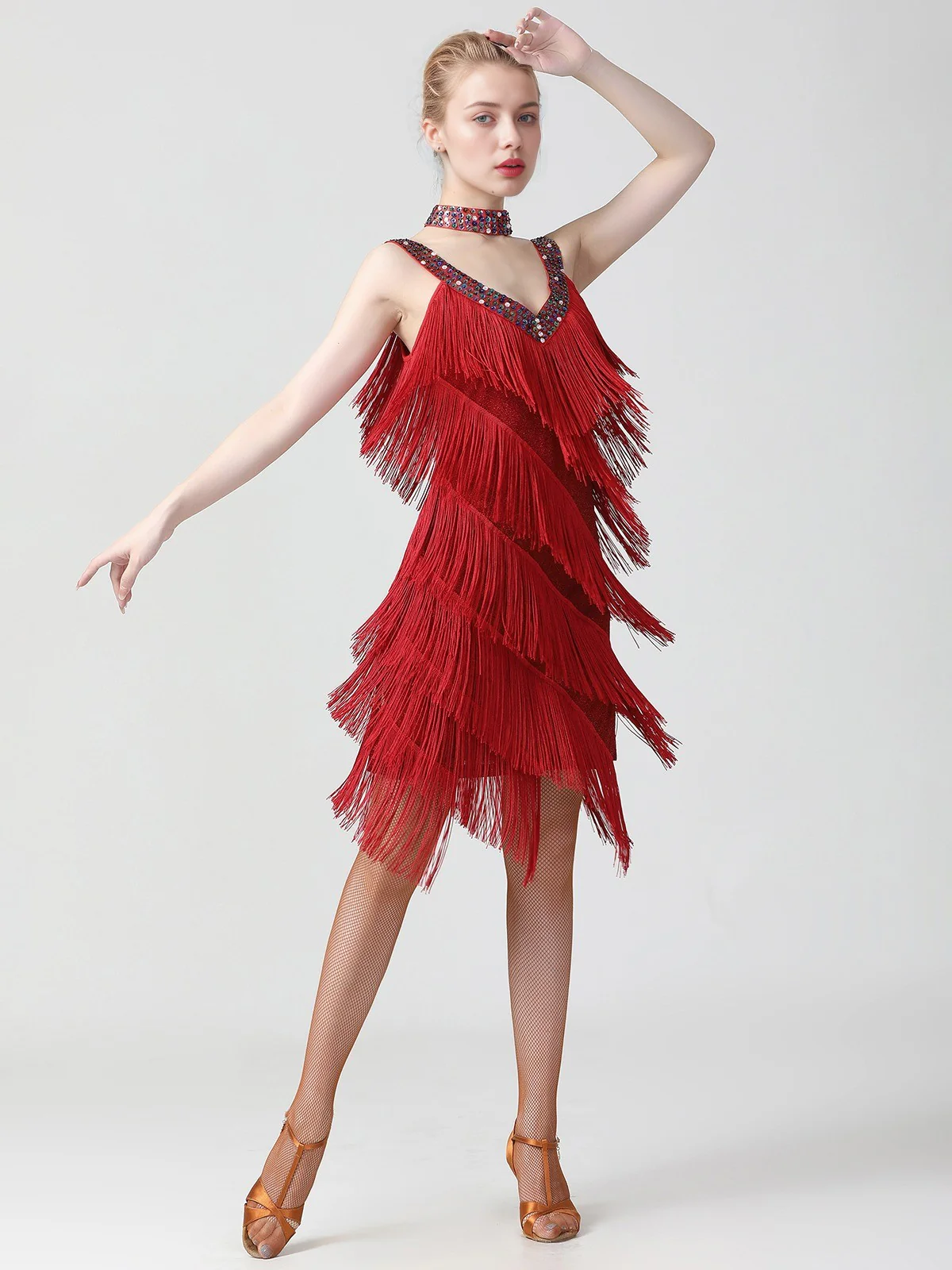 1920s Sequined Sleeveless Fringed Hem Dress - Image 9