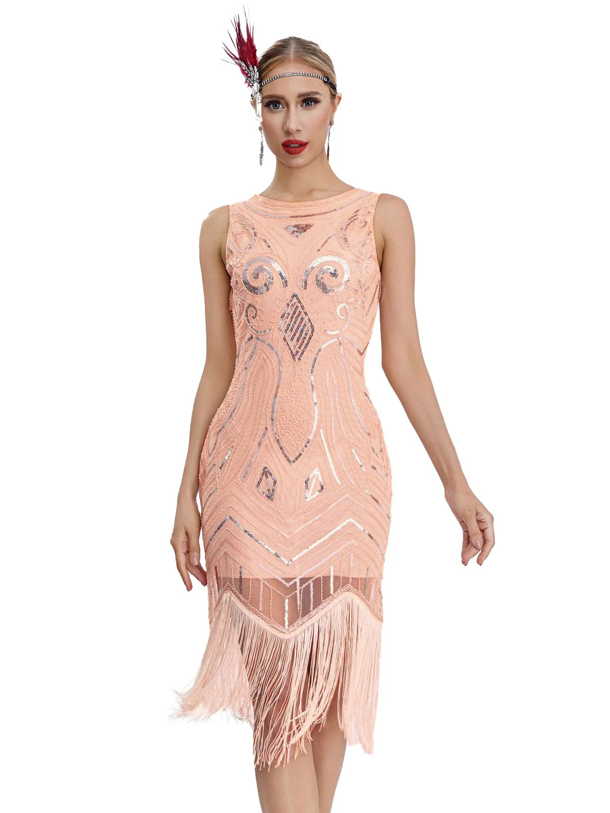 1920s Sequined Sleeveless Fringed Hem Dress - Image 4
