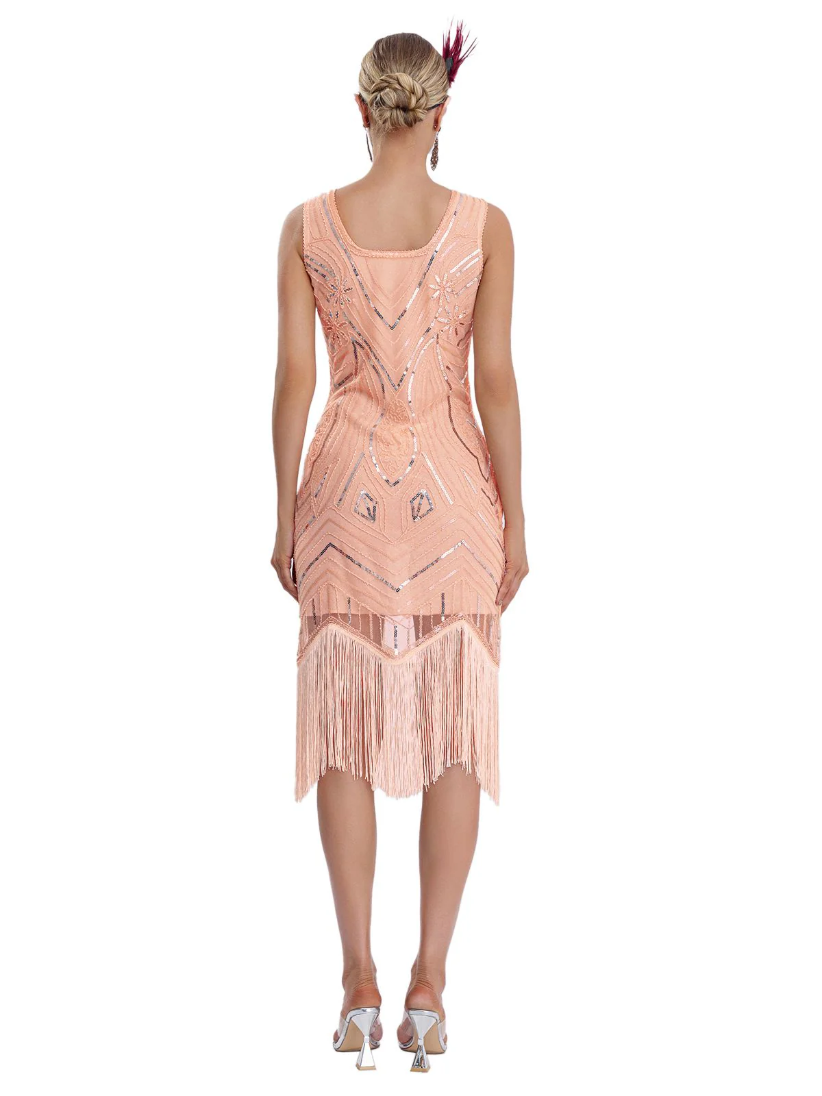 1920s Sequined Sleeveless Fringed Hem Dress - Image 5