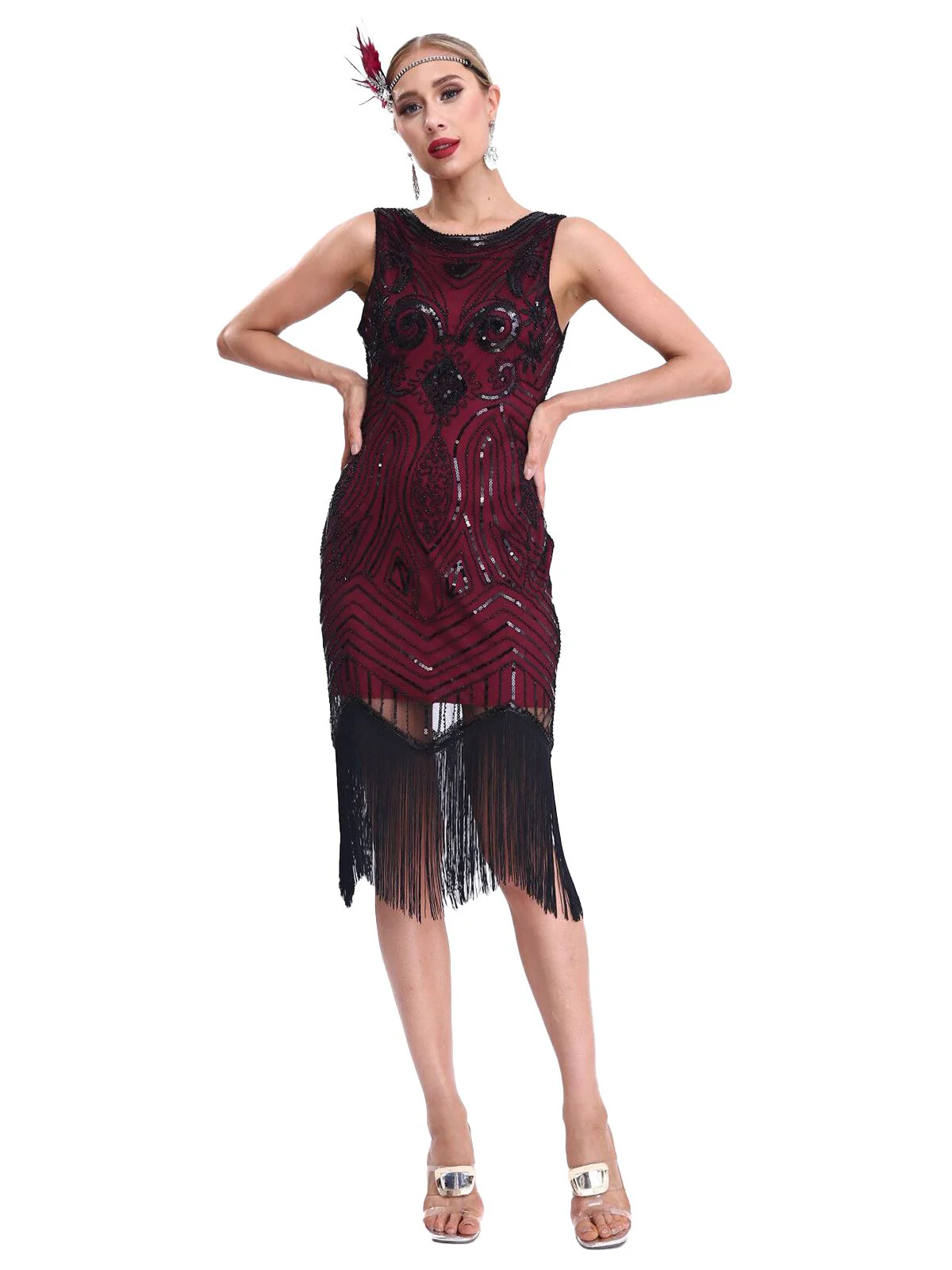 1920s Sequined Sleeveless Fringed Hem Dress - Image 6