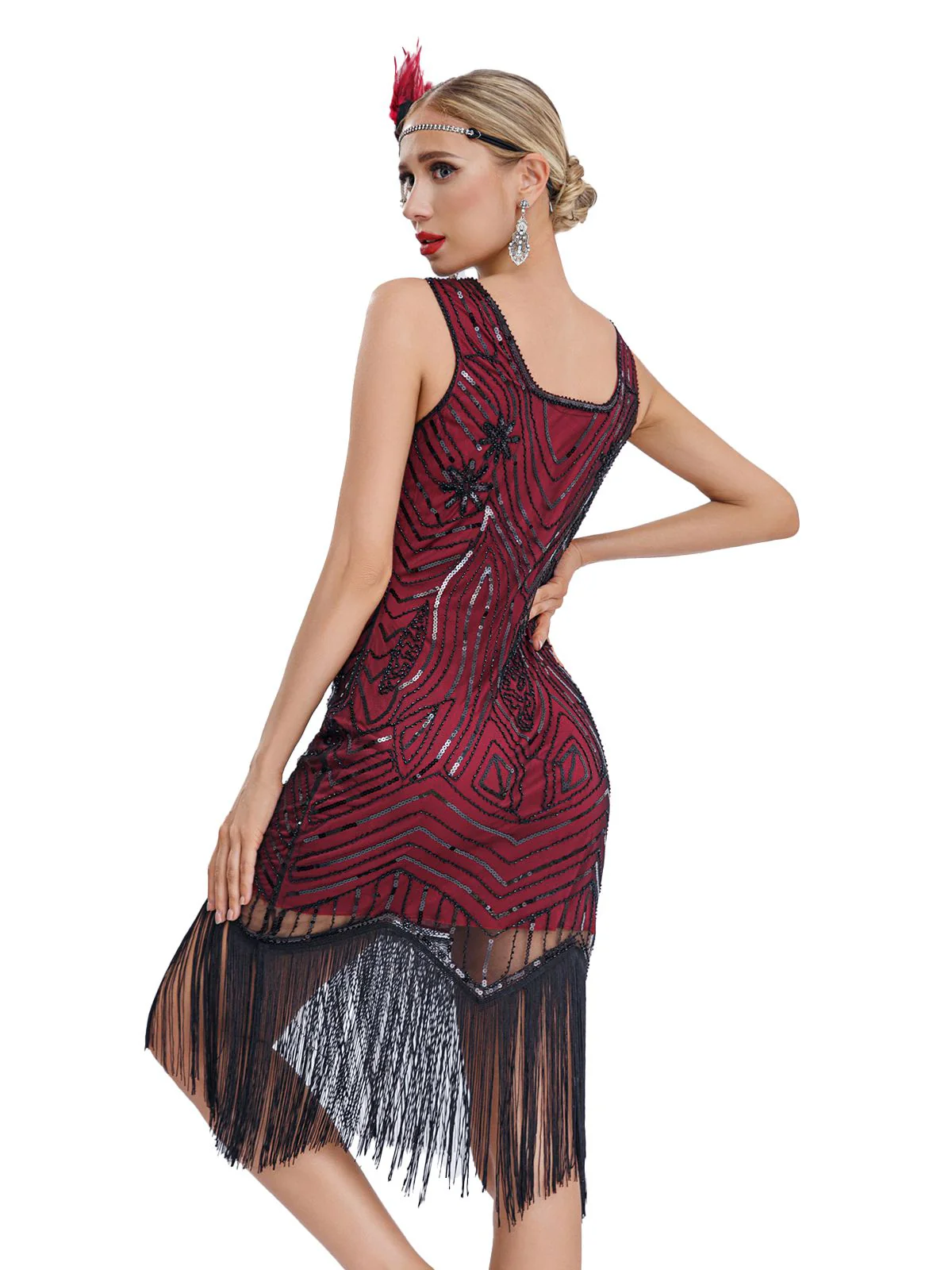 1920s Sequined Sleeveless Fringed Hem Dress - Image 8