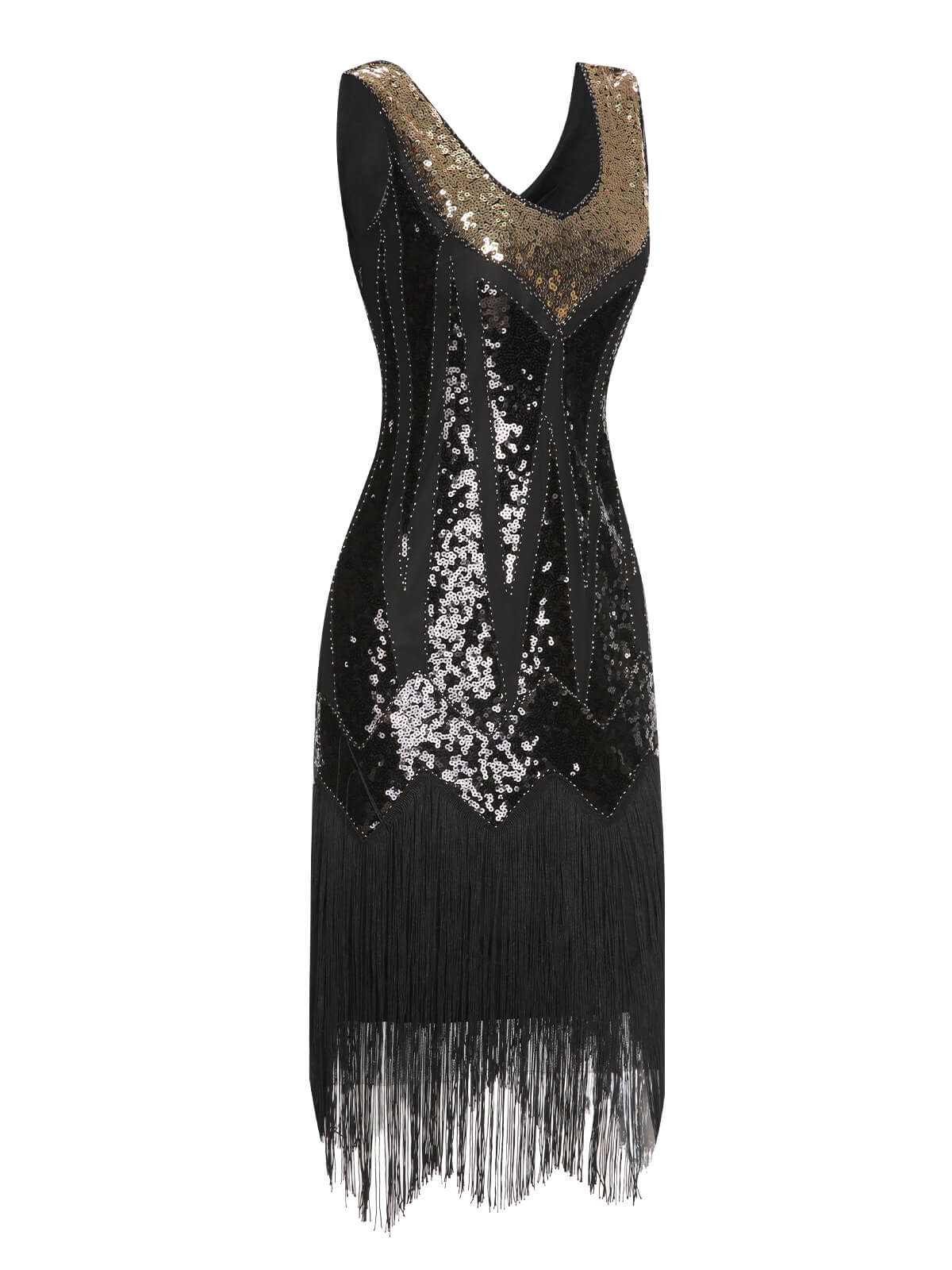 1920s Sequined Tassel V-Neck Dress - Image 6