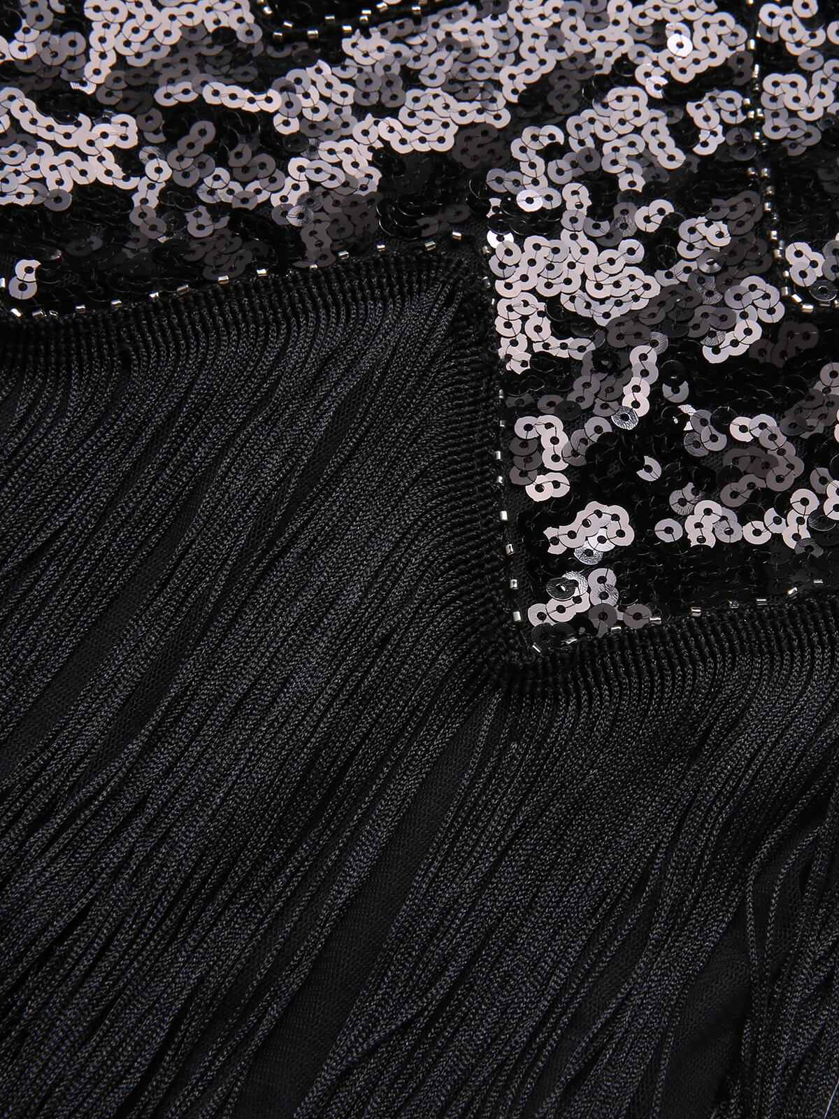 1920s Sequined Tassel V-Neck Dress - Image 8