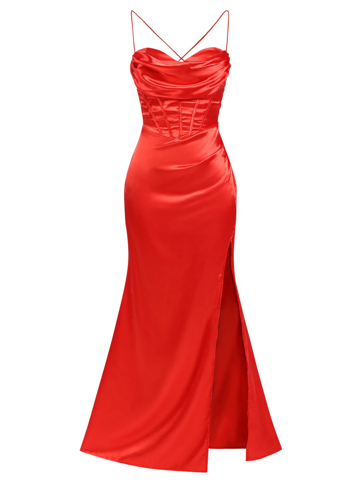 1920s Solid Lace-Up High Slit Dress - Image 2