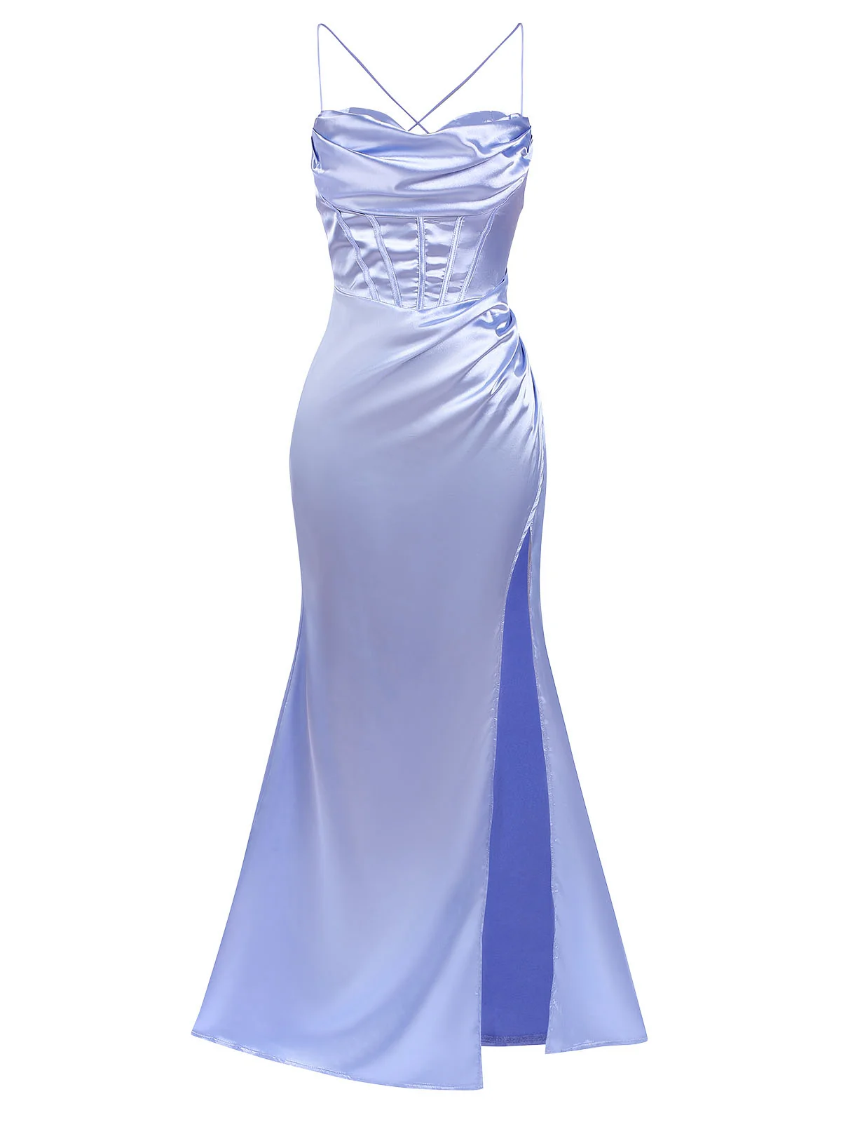 1920s Solid Lace-Up High Slit Dress - Image 3