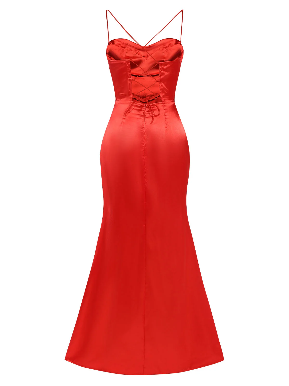 1920s Solid Lace-Up High Slit Dress - Image 4