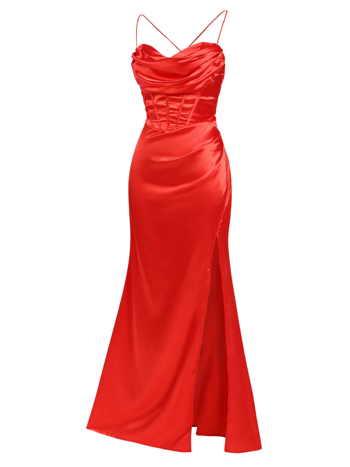 1920s Solid Lace-Up High Slit Dress - Image 5
