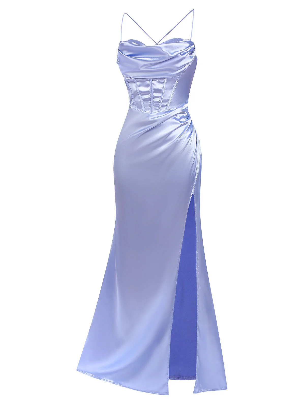 1920s Solid Lace-Up High Slit Dress - Image 8
