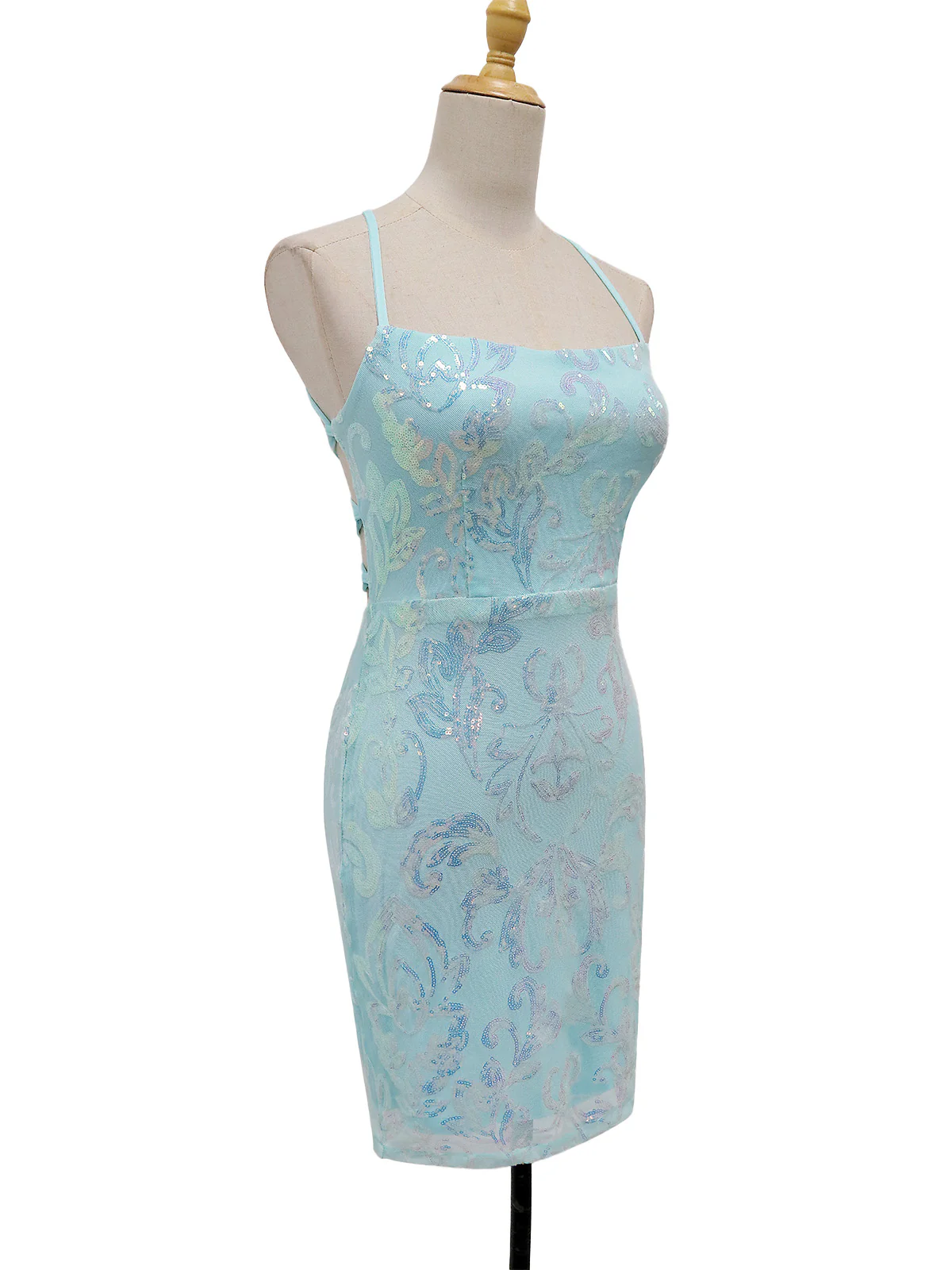 1920s Solid Sequin Spaghetti Strap Backless Dress - Image 10