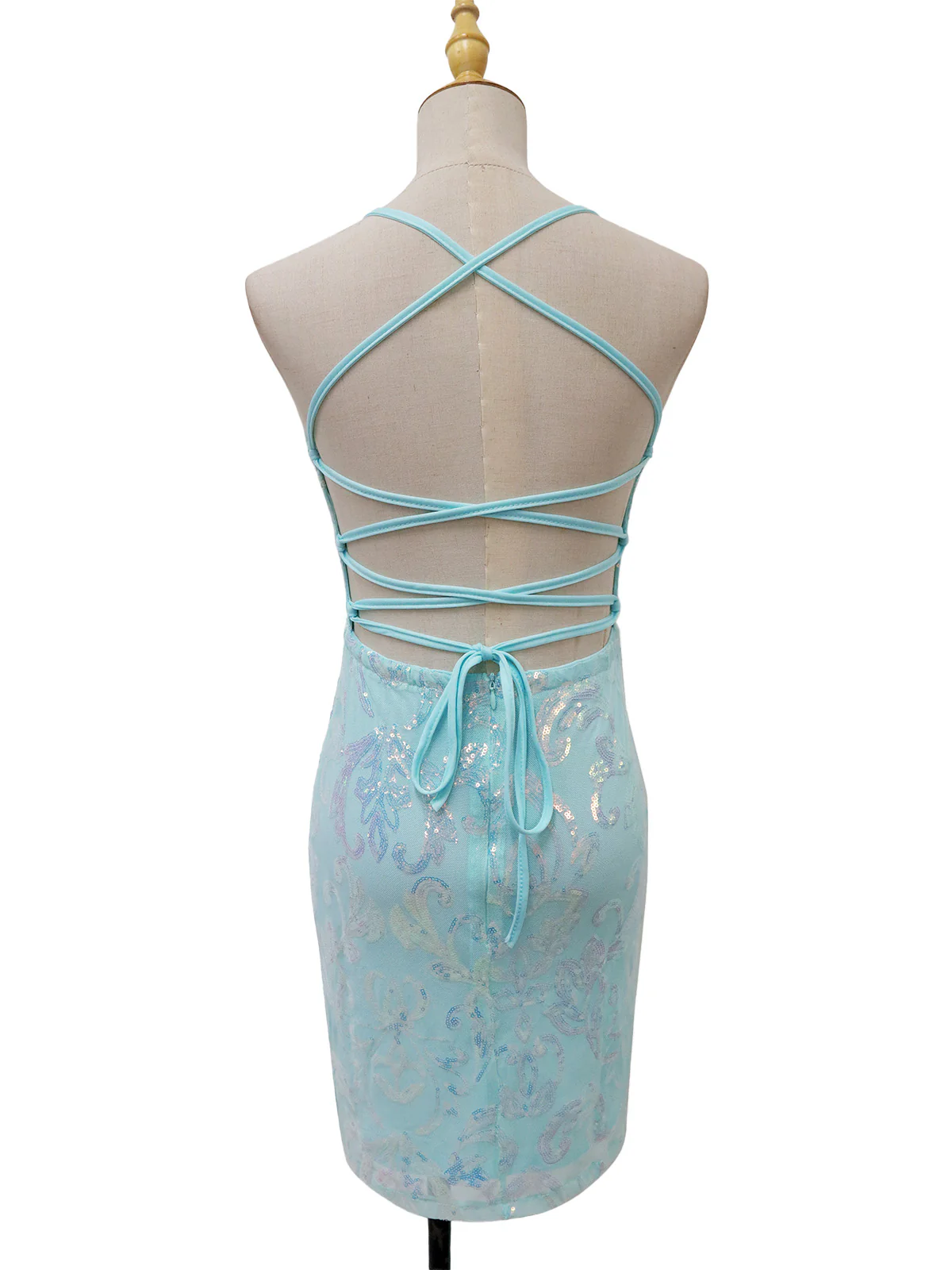 1920s Solid Sequin Spaghetti Strap Backless Dress - Image 11