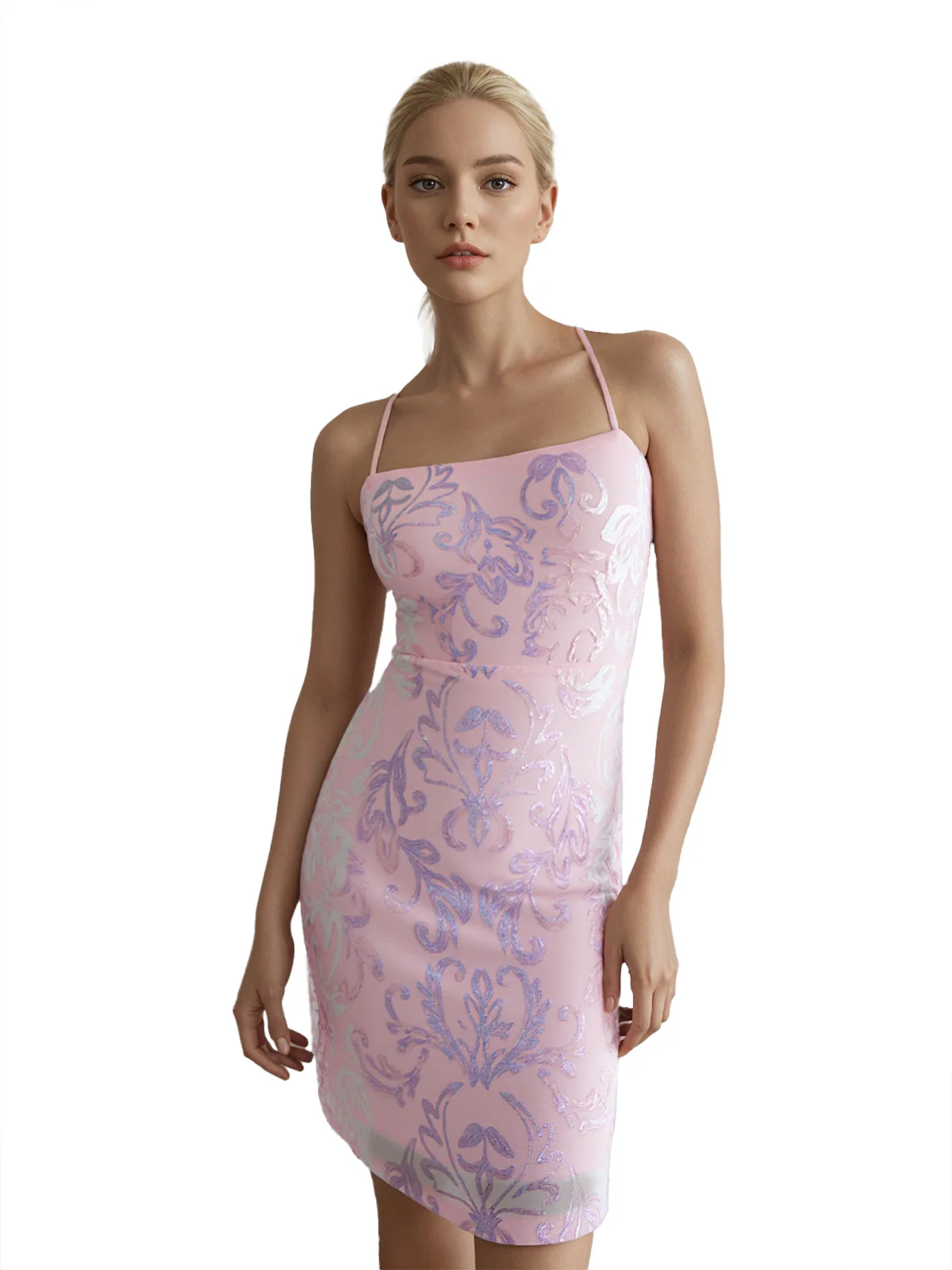 1920s Solid Sequin Spaghetti Strap Backless Dress - Image 16