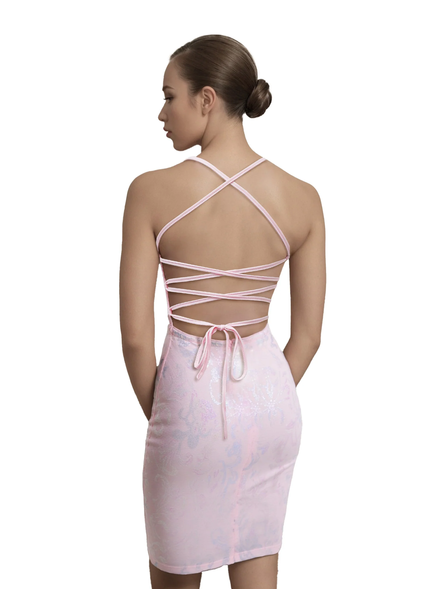 1920s Solid Sequin Spaghetti Strap Backless Dress - Image 17