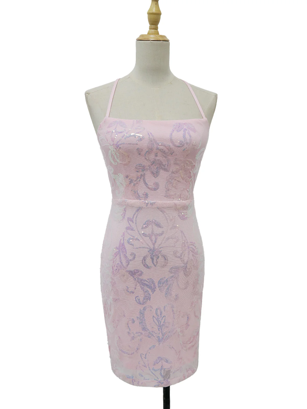1920s Solid Sequin Spaghetti Strap Backless Dress - Image 19