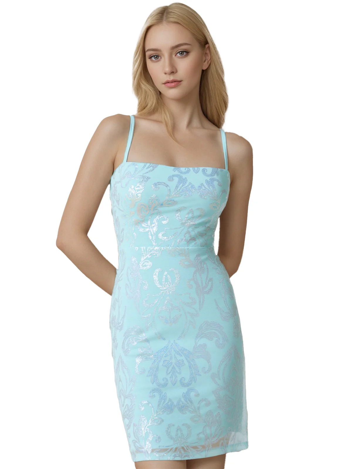1920s Solid Sequin Spaghetti Strap Backless Dress - Image 2